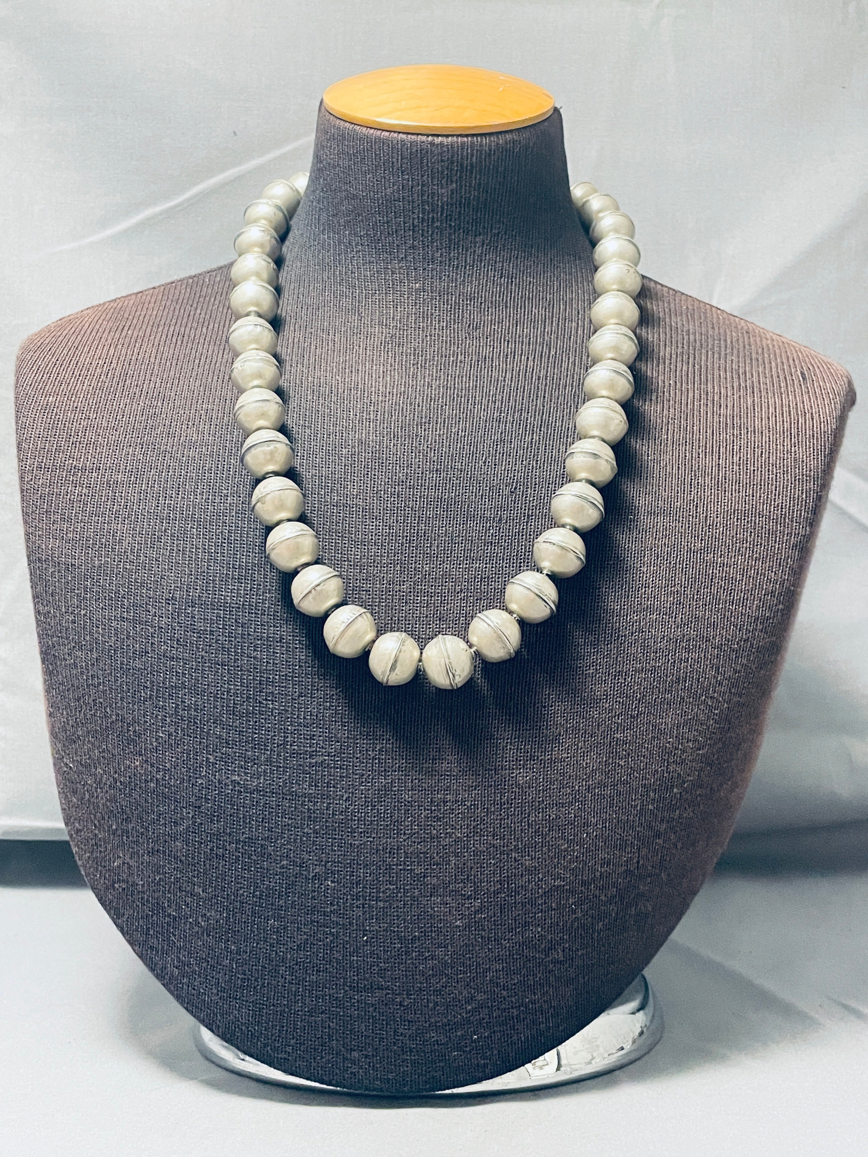 102 Gram Authentic Vintage Native American Navajo Sterling Silver Handmade Bead Necklace - Perfect for Boho Fashion, Cultural Events & Gift Giving