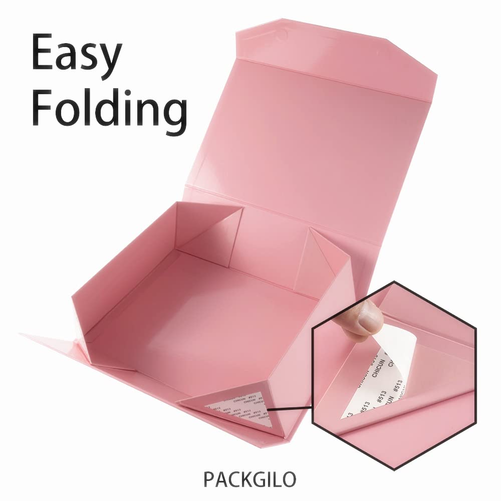 13x9x4 Inch Pink Large Gift Box with Lid - Magnetic Closure Collapsible Storage Box for Bridesmaid Proposals, Groomsman Gifts & Clothing | Reusable Glossy Pink Gift Box for Weddings, Birthdays & Special Occasions