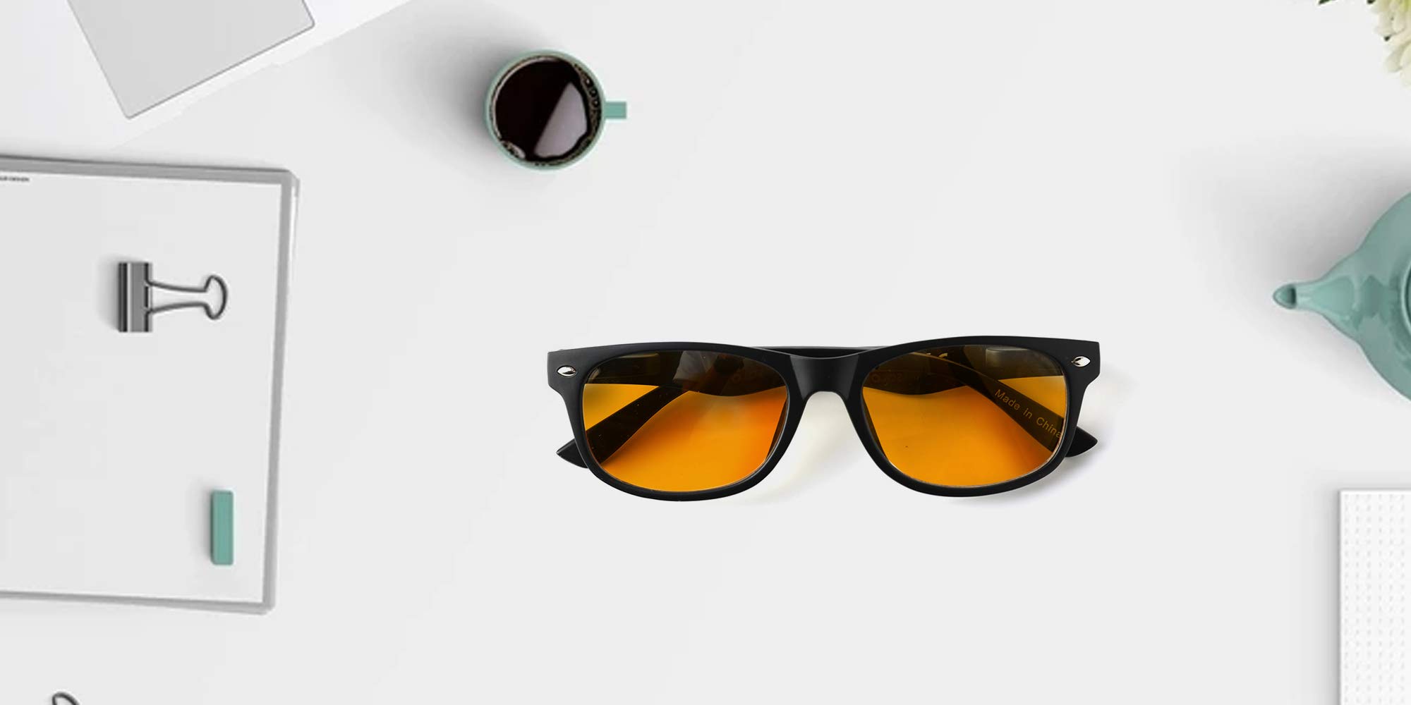 Blue Light Blocking Amber Glasses for Better Sleep - Wayfarer Style Orange Tinted Nighttime Glasses to Improve Sleep Quality & Boost Melatonin Production - Perfect for Nighttime Use, Screen Time & Relaxation Before Bed