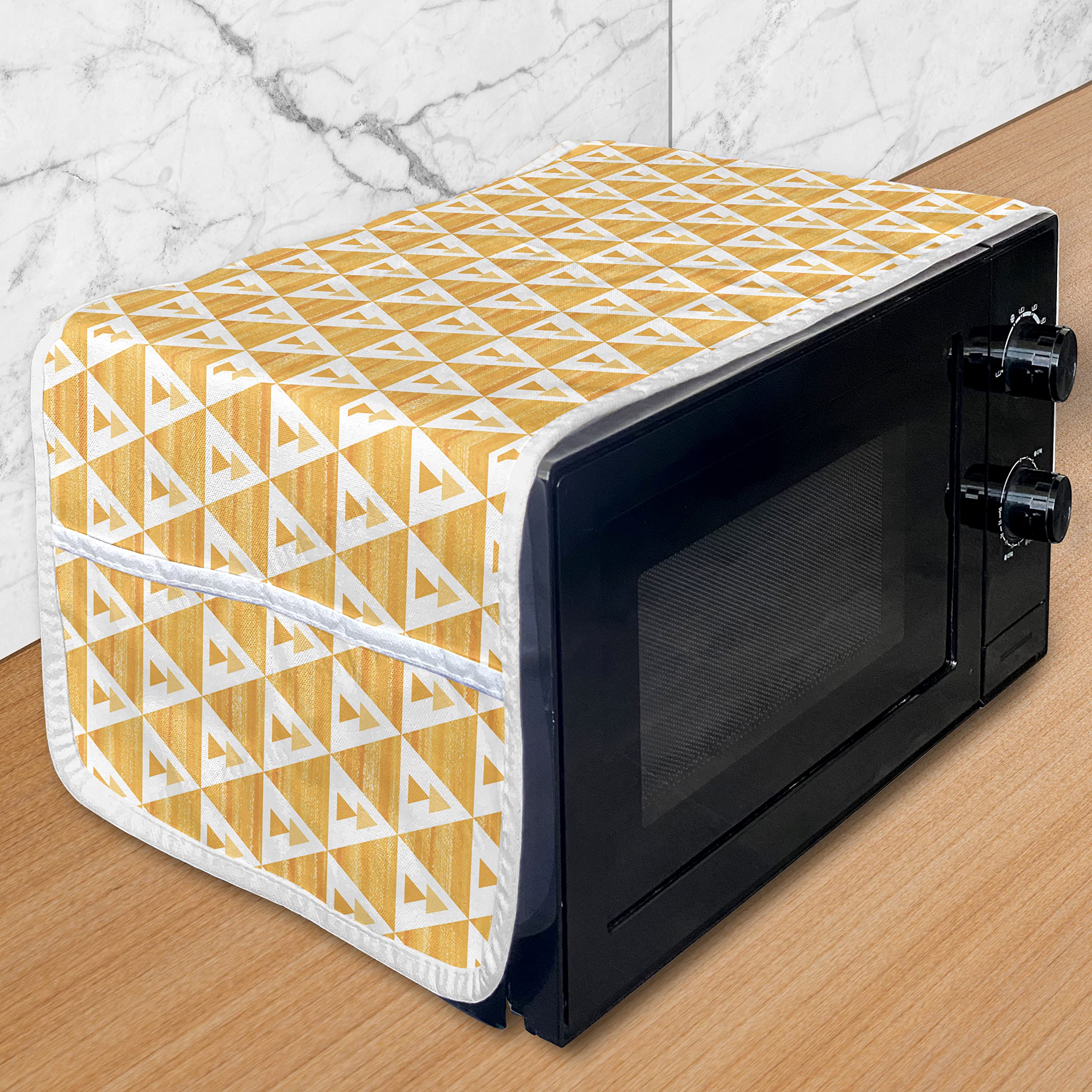 Ambesonne Geometric Microwave Oven Cover - Hand Drawn Watercolor Triangle Abstract Design, Waterproof Kitchen Organizer with Pockets (36