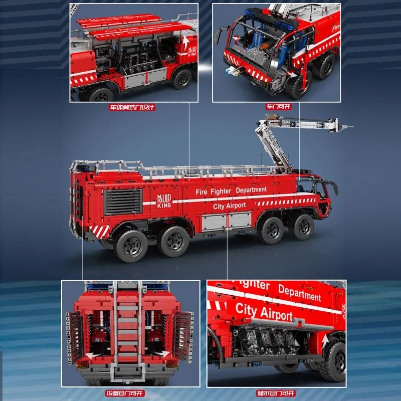 MOULD KING 19004 Remote Control Airport Crash Tender Fire Truck - 2.4GHz RC Emergency Vehicle Toy for Kids & Adults, Perfect for Playtime, Collecting & Model Displays