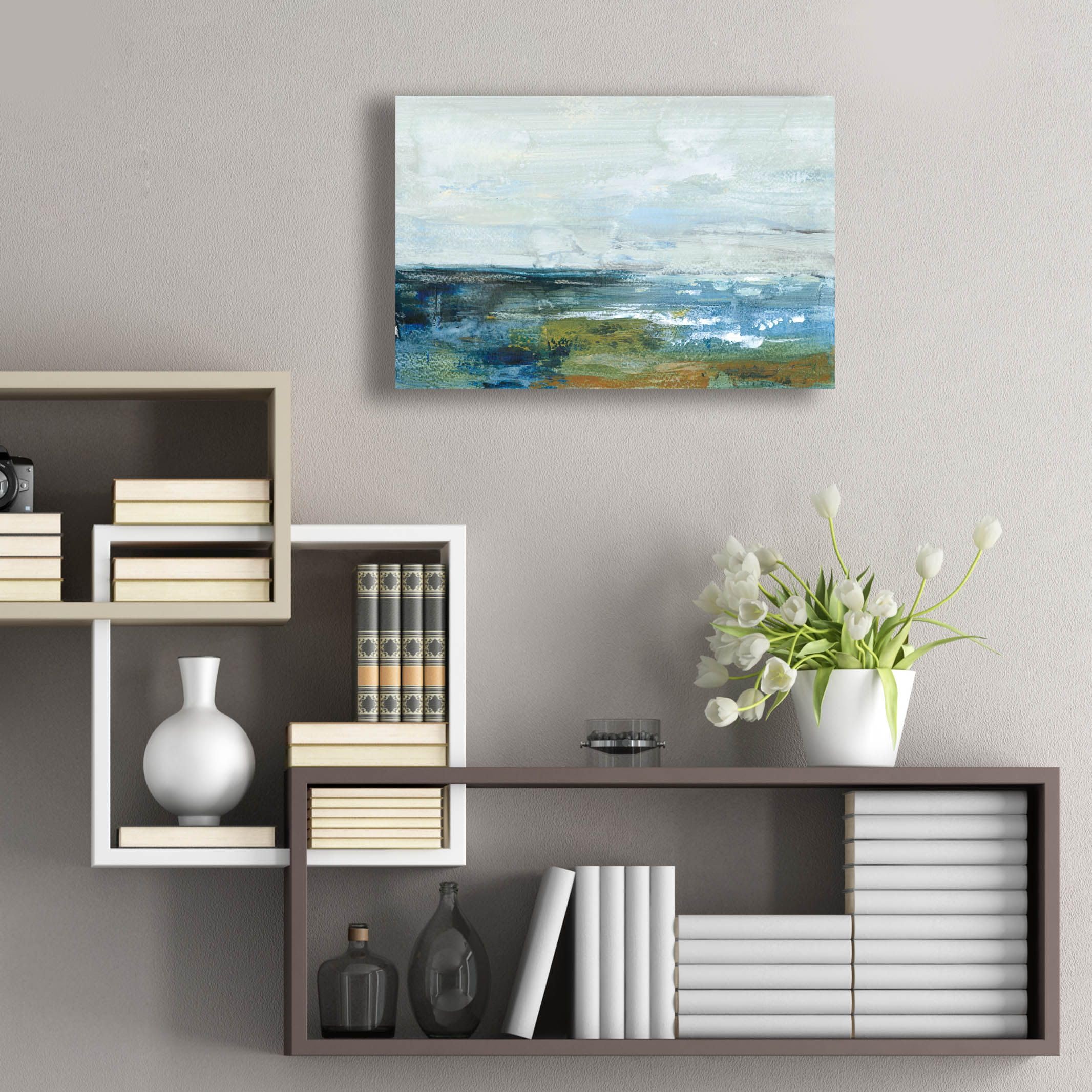 Silvia Vassileva 'Morning Seascape' Acrylic Glass Wall Art - 24x16 Inches Modern Coastal Painting for Living Room, Bedroom & Office Decor