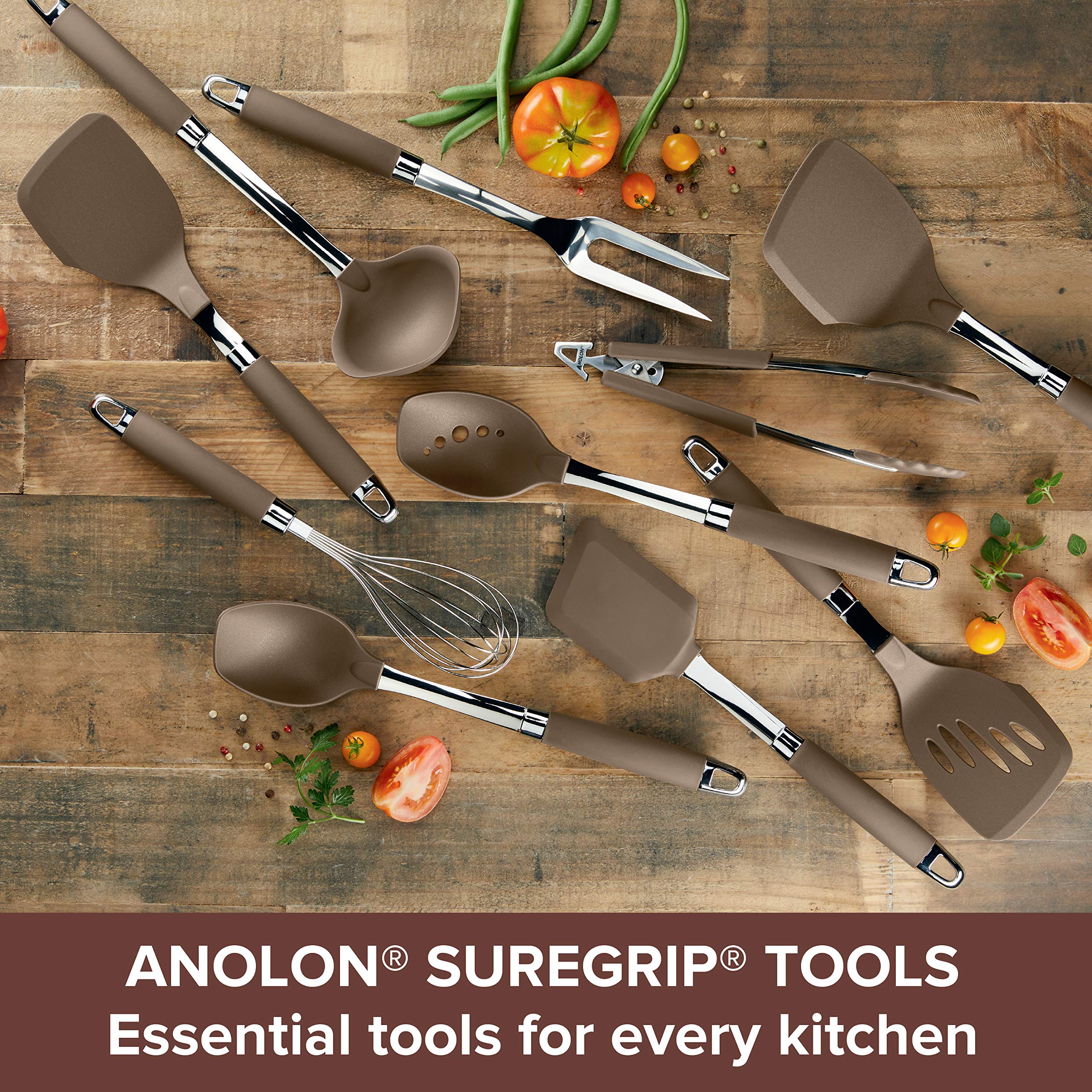Anolon SureGrip Nonstick Silicone Spatula and Spoonula Set - 2 Piece Bronze Cooking Utensils for Baking, Flipping Pancakes & Stirring Sauces