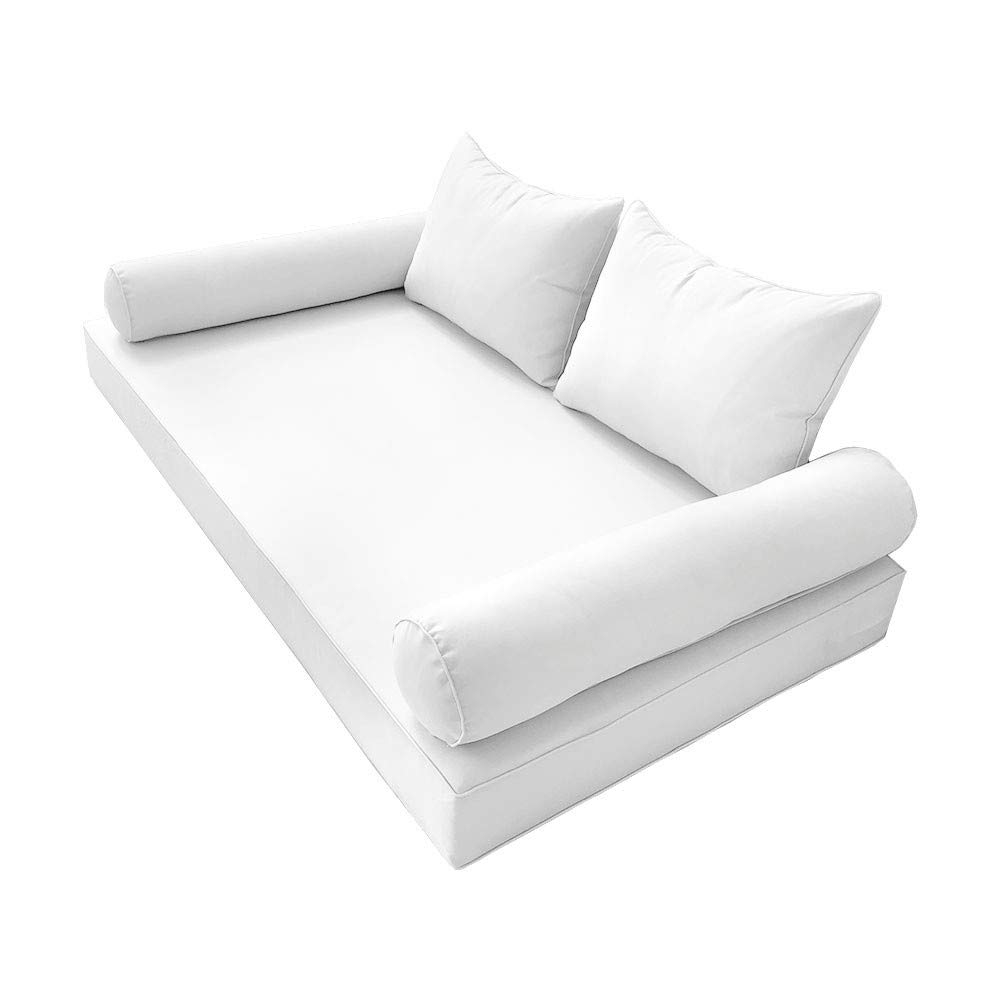 Prolinemax Outdoor Style 4 Twin-XL Piped Trim Daybed Mattress Bolster Pillow Fitted Sheet Cover Only - AD106 | Perfect for Patio Furniture, Sunroom Decor & Guest Bedding
