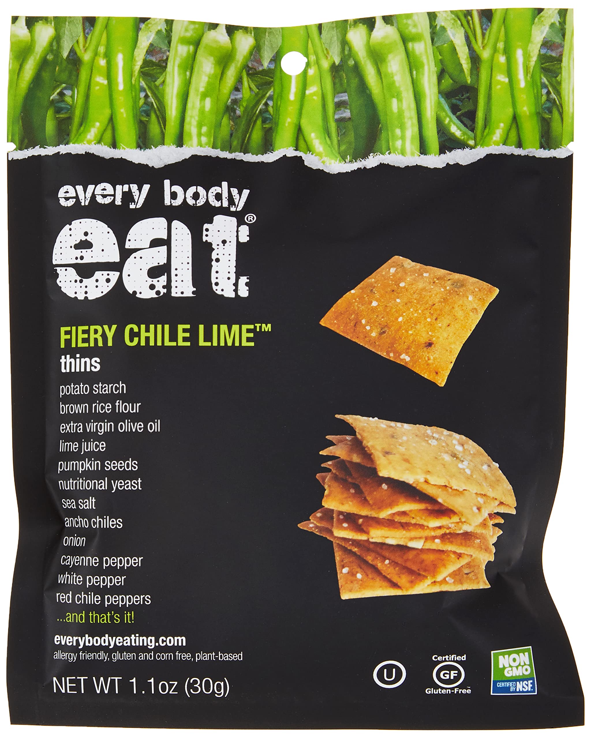 Every Body Eat Snack Thins - Fiery Chile Lime Flavor | Gluten Free, Dairy Free, Vegan Snacks | Perfect for School Lunches & On-the-Go (20 Single Serve Packs) | Great for Office Snacking, Road Trips & Healthy Lifestyle