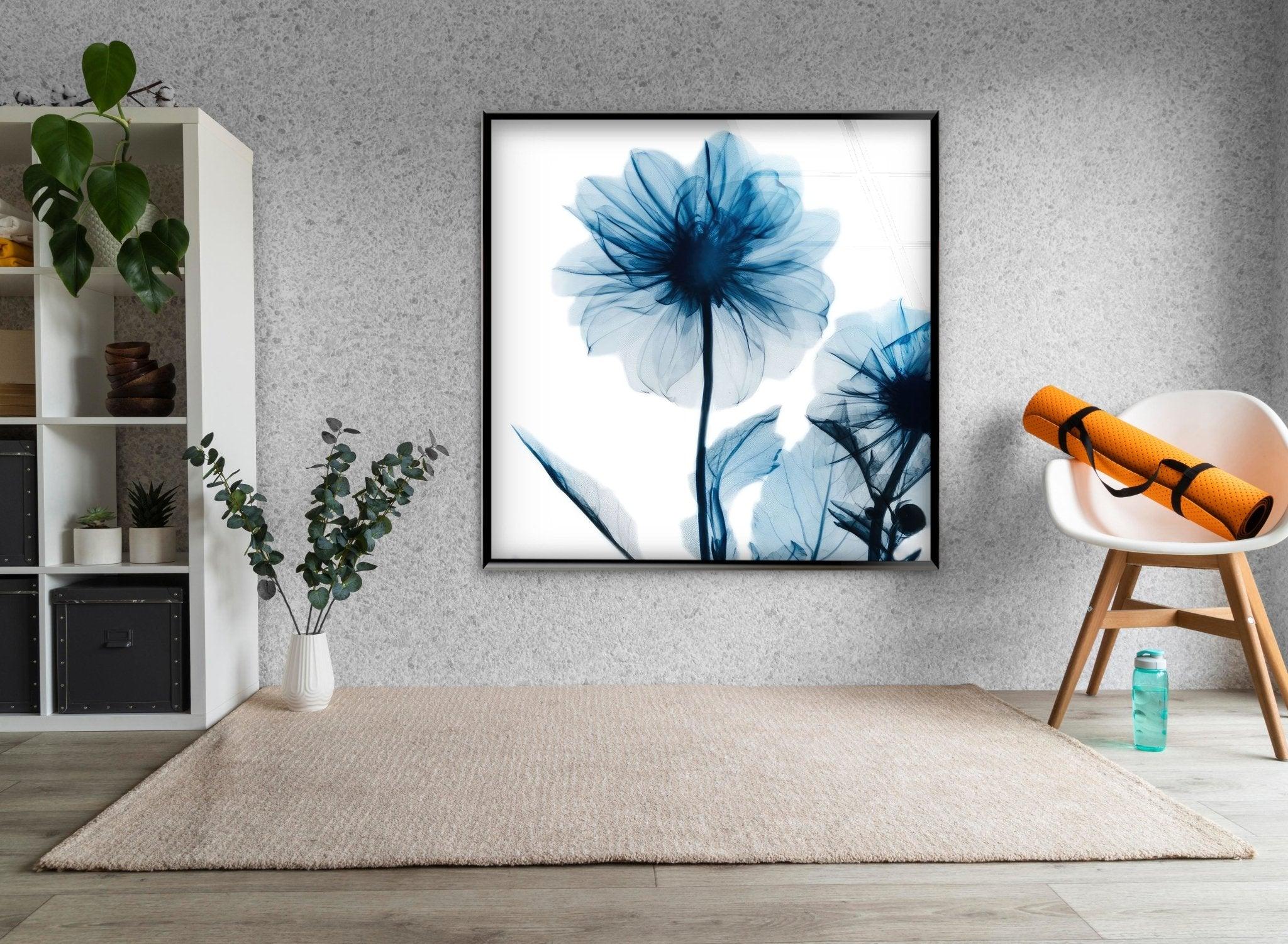 Albert Koetsier Sapphire Gleam II Glass Wall Art - Handcrafted Modern Blue Glass Decor for Living Room, Bedroom & Office - Elegant Home & Office Decoration