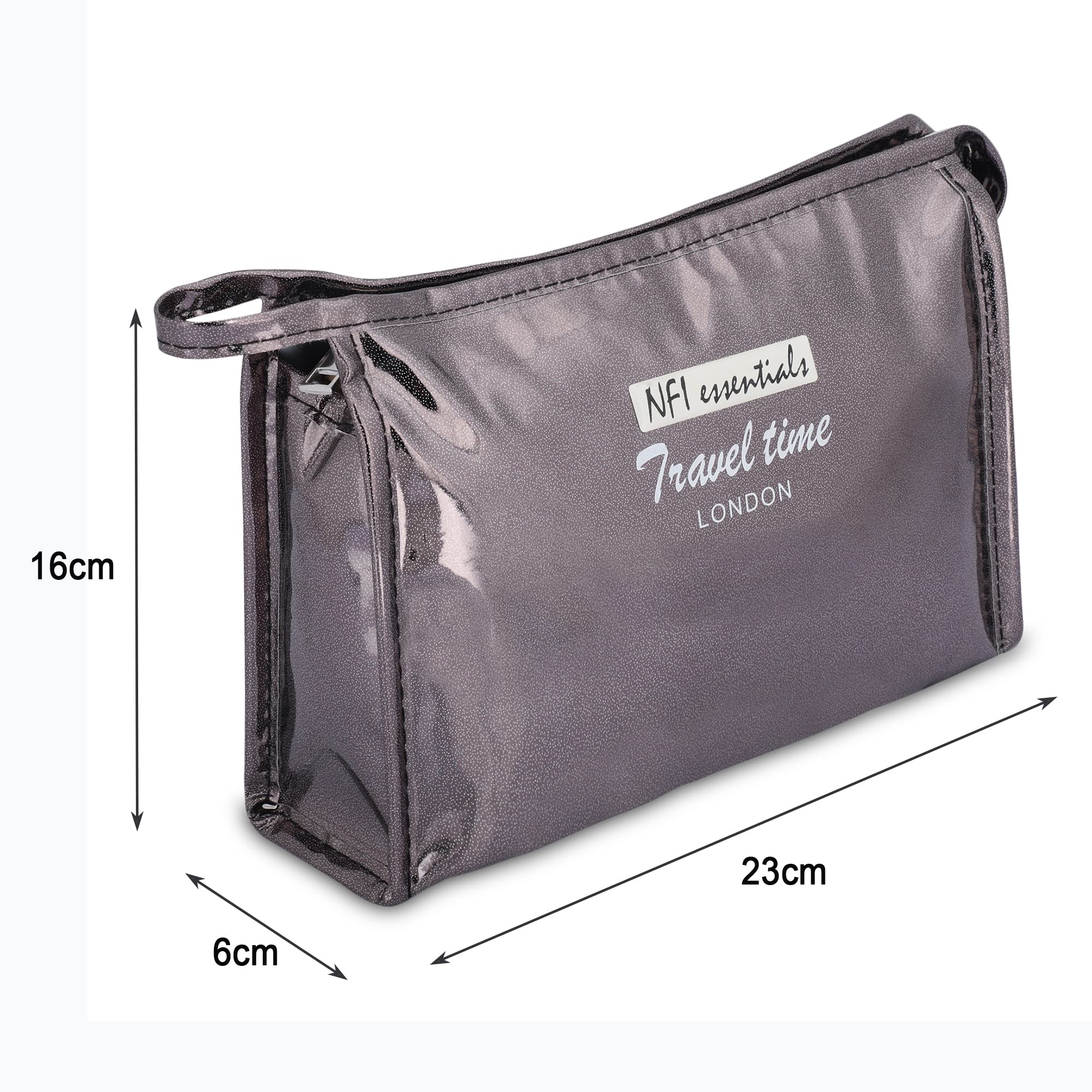 NFI Essentials Reflective Makeup Pouch for Women - Waterproof Cosmetic Bag, Travel Toiletry Organizer for Makeup Brushes & Accessories - Perfect for Gym, Travel, and Everyday Use