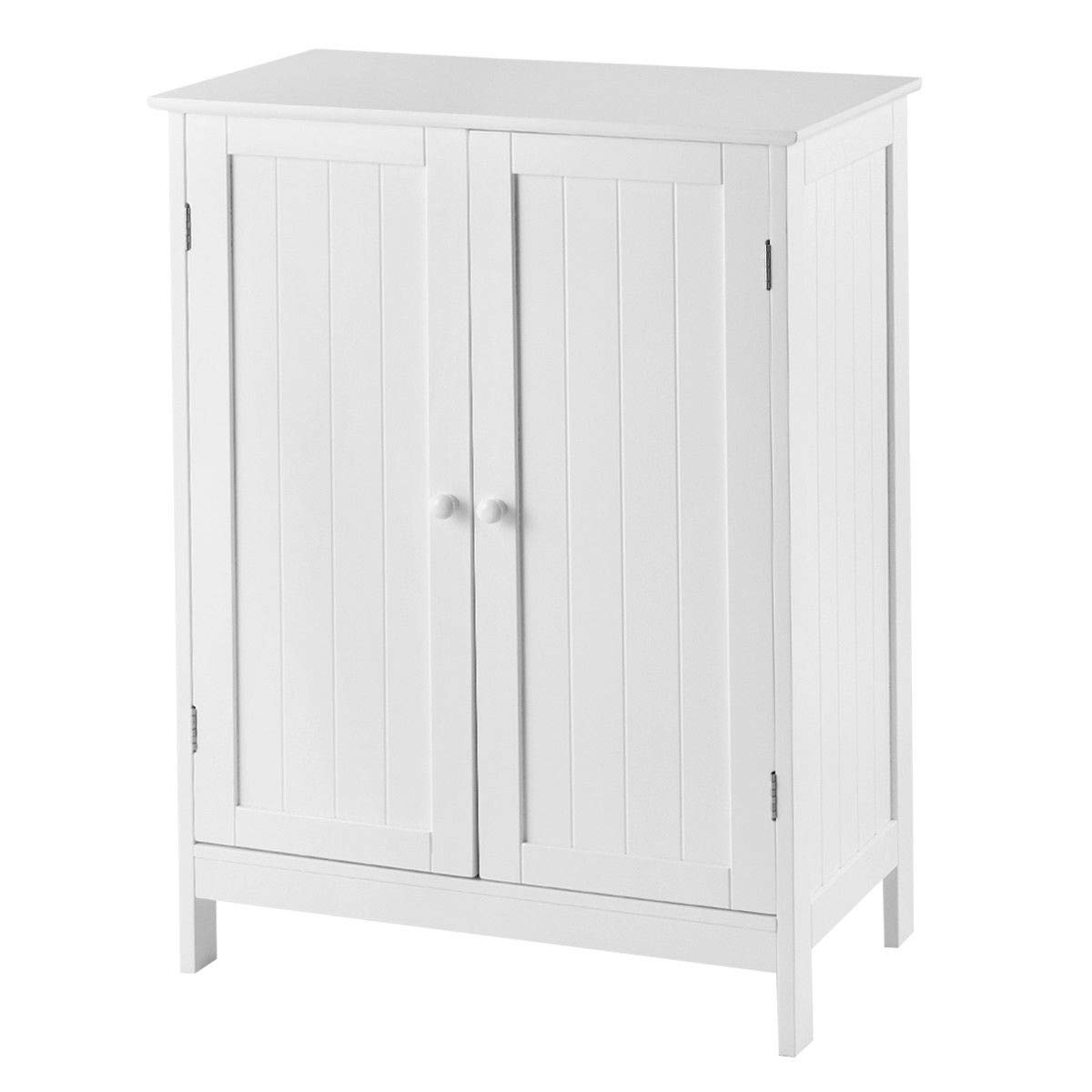 LIVIZA White Wooden Bathroom Storage Cabinet with Doors and Shelves - Freestanding Floor Cabinet for Bathroom, Kitchen, Living Room & Home Office Organization - Perfect for Small Space Storage and Home Decor (White)