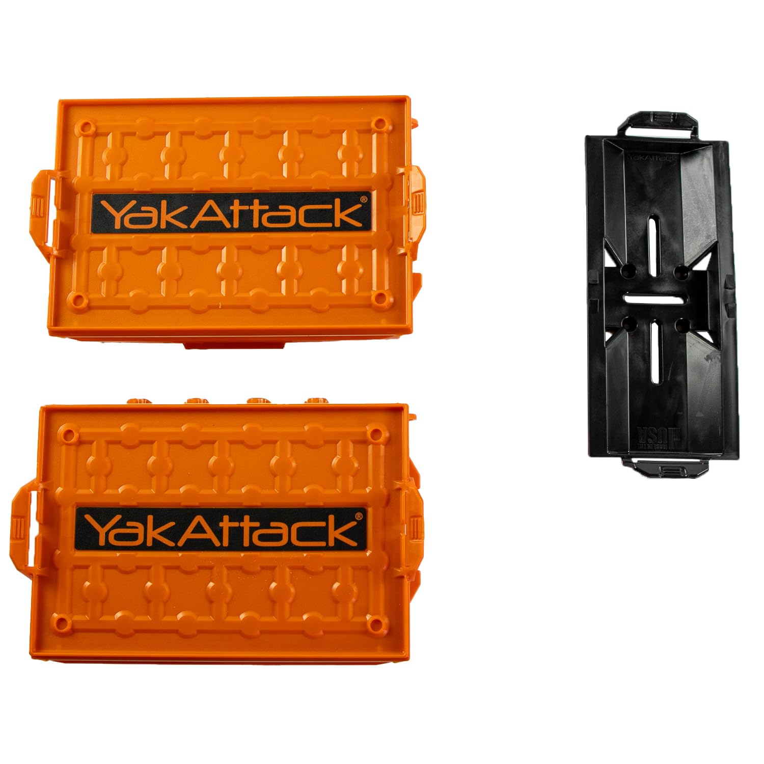 YakAttack TracPak Combo Kit - 2-Piece Stackable Fishing Gear Storage Box with Track Mount Base (Orange, SSO-1002-OR) | Waterproof Kayak & Boat Fishing Accessories for Rod Holders & Tackle Organization