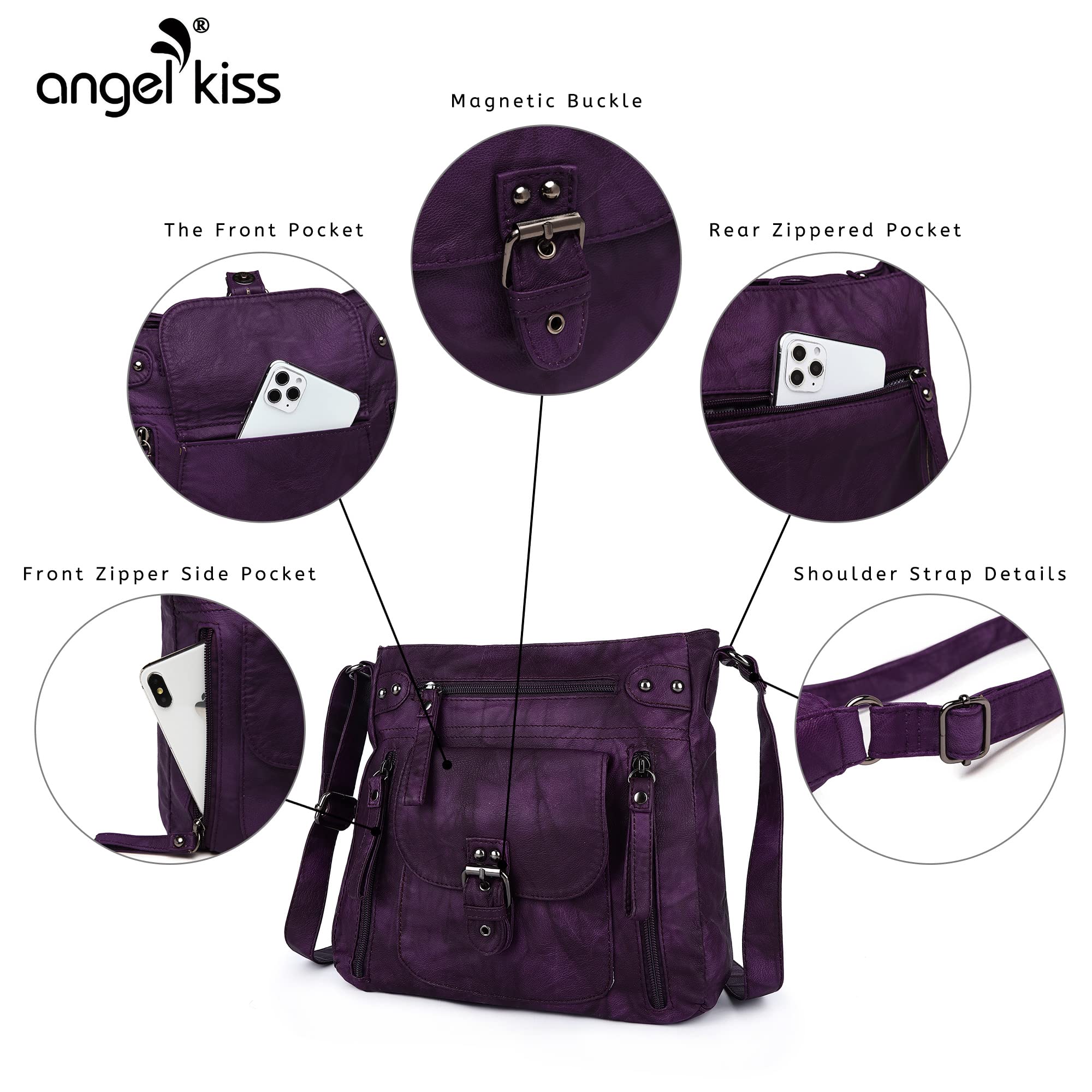 Angel Kiss Women's Crossbody Shoulder Bag - Multi Pocket Soft Hobo Purse for Daily Use, Medium Size - Perfect for Work, Travel & Shopping