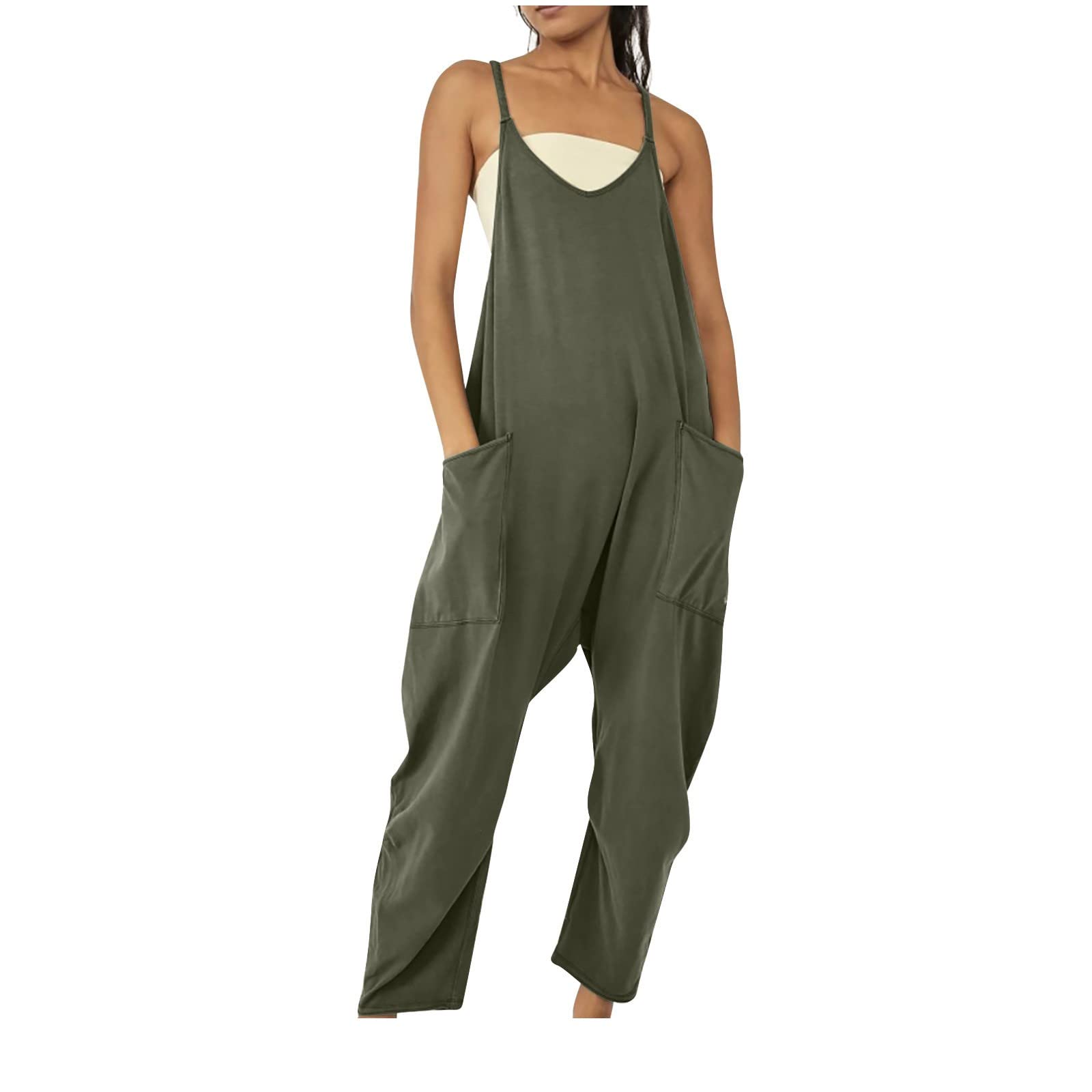 Women's Summer Sleeveless Romper with Pockets - Casual Jumpsuit for Beach & Travel