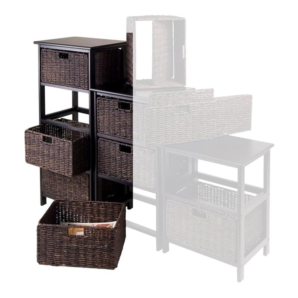 Pemberly Row Solid Wood Storage Rack with 4 Foldable Baskets - Black & Chocolate - Organize Closet, Bathroom, or Nursery - Space Saving Home Decor