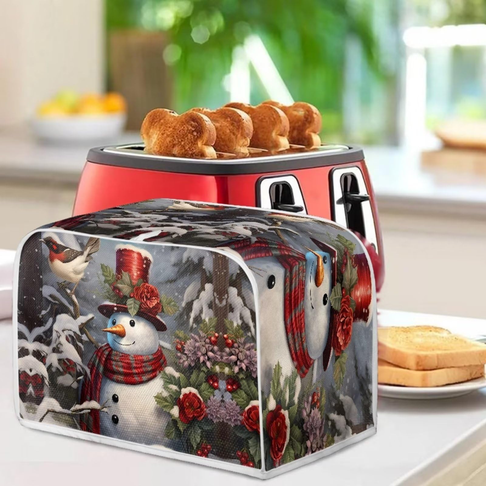 2 Slice Toaster Cover - Christmas Snowman Printed Bread Maker & Microwave Oven Dust Cover - Kitchen Appliance Protector with Fingerprint Protection - Perfect for Holiday Decor & Small Appliance Storage