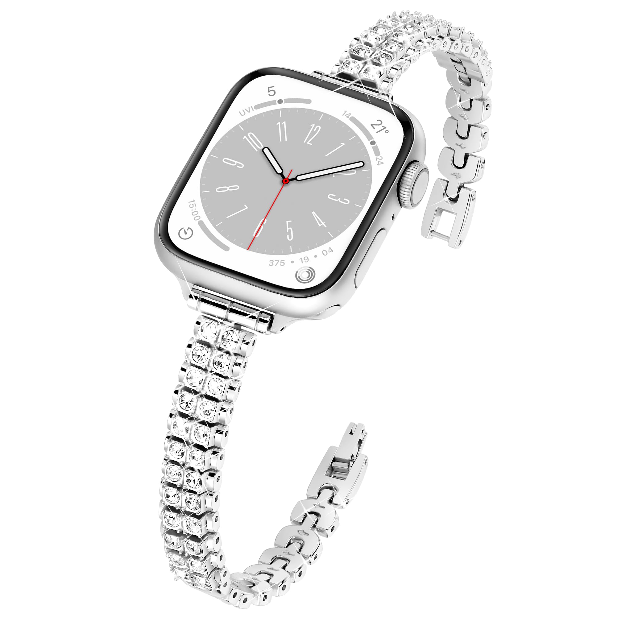 Sparkling Diamond Metal Apple Watch Band for Women - Slim Bling Strap Compatible with iWatch Ultra 2/1, Series 10/9/8/7/6/5/4/3/2/1 SE (38mm-49mm) - Perfect for Workouts, Parties & Everyday Fashion