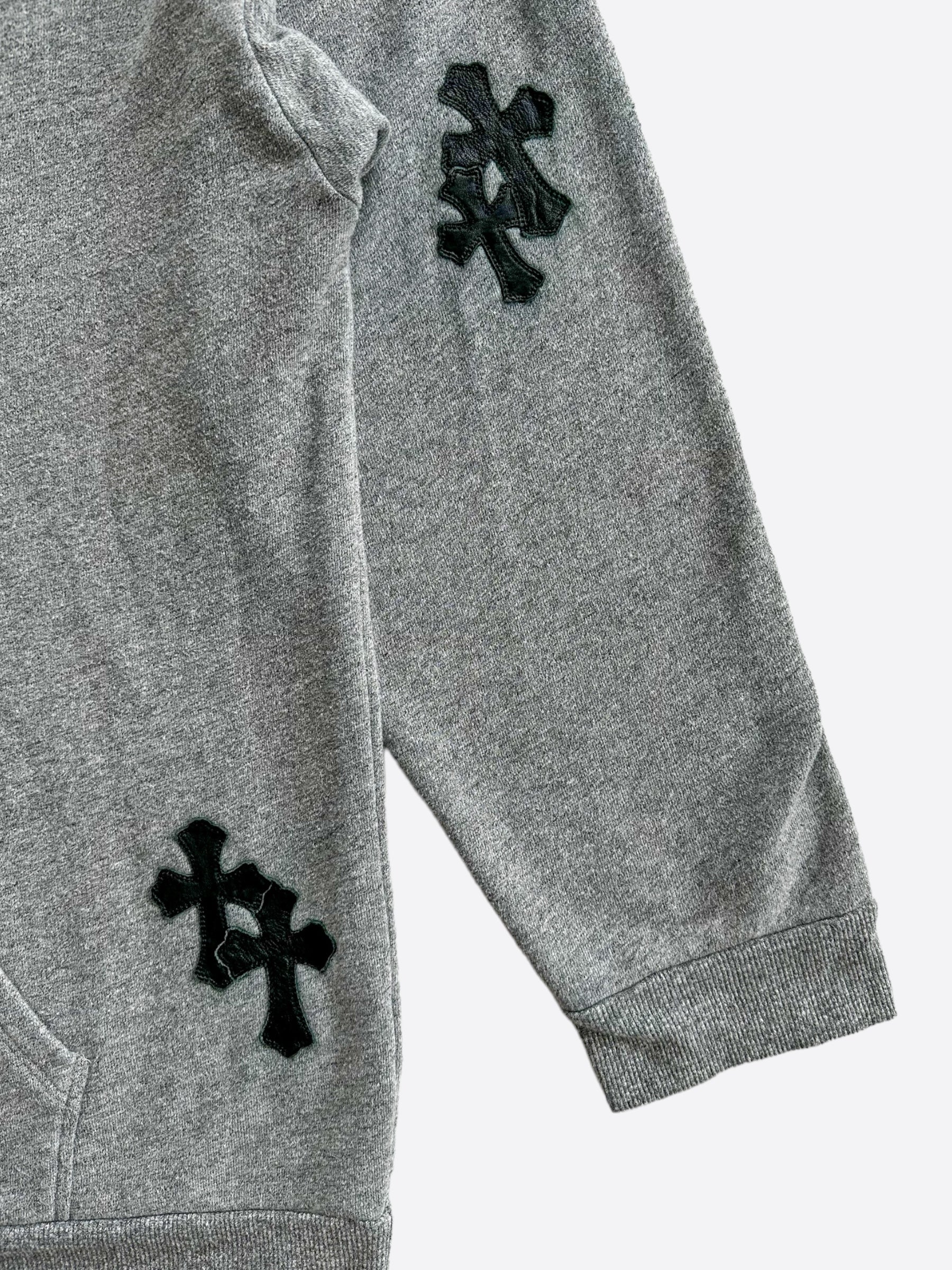 Chrome Hearts Grey & Black Cross Patch Hoodie for Men & Women - Gothic Streetwear Fashion for Casual Wear & Layering