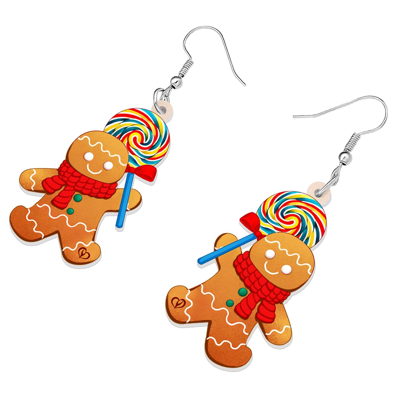 Stylish Christmas Gingerbread Man Earrings - Acrylic Dangle Jewelry with Hat, Scarf & Lollipop Charms for Women | Perfect Holiday Gift & Party Accessory
