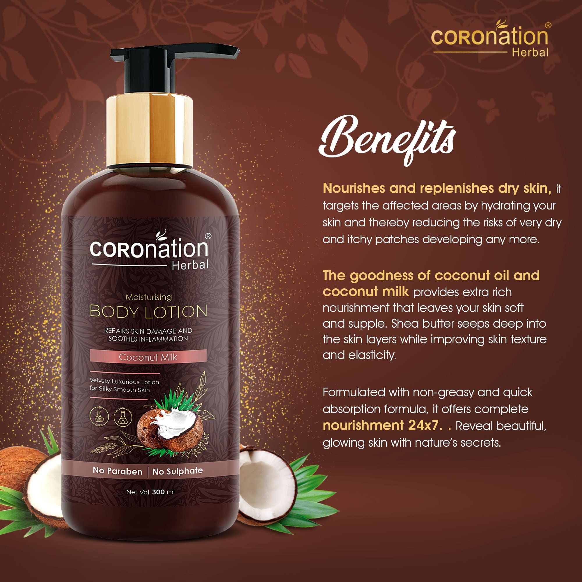 COROnation Herbal Unisex Coconut Milk Face and Body Lotion - 300ml x 2 Pack | Hydrating Moisturizer for Dry Skin | Perfect for Daily Skincare Routine & Travel Essentials