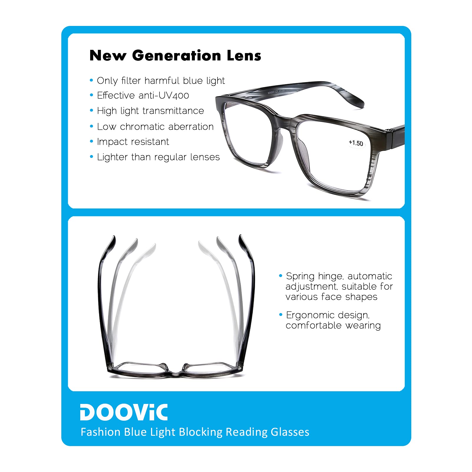 DOOViC 4 Pack Blue Light Blocking Reading Glasses for Women - Anti Eyestrain Computer Glasses with Spring Hinge, Fashion Striped Design, 2.50 Strength - Perfect for Office Work, Online Shopping & Reading eBooks