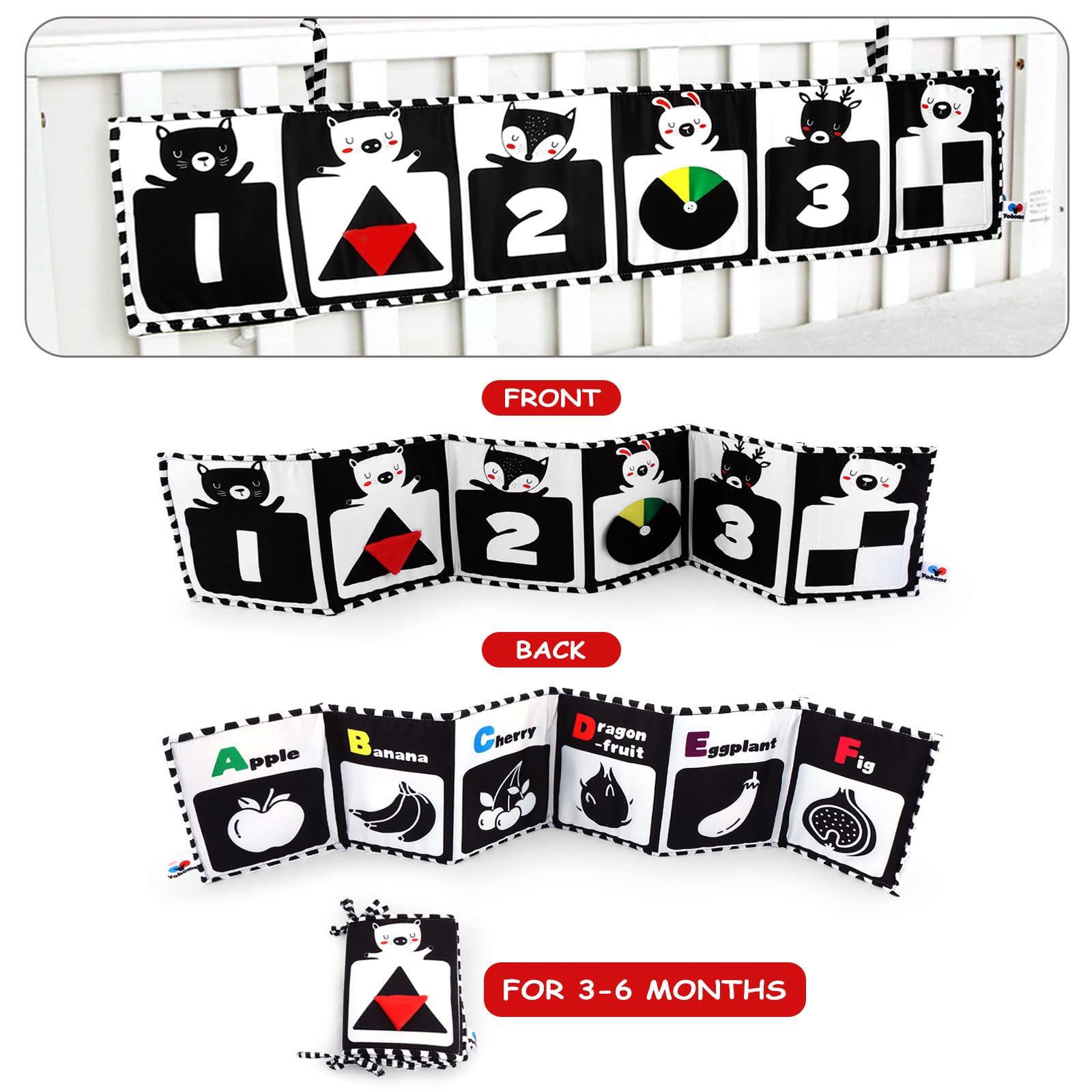Black and White High Contrast Sensory Baby Toys - Soft Cloth Book for Early Education & Infant Tummy Time | Double-Sided Folding Educational Activity Book for Newborns 0-3 Years Old | Perfect for Crib Play, Visual Stimulation & Developmental Learning