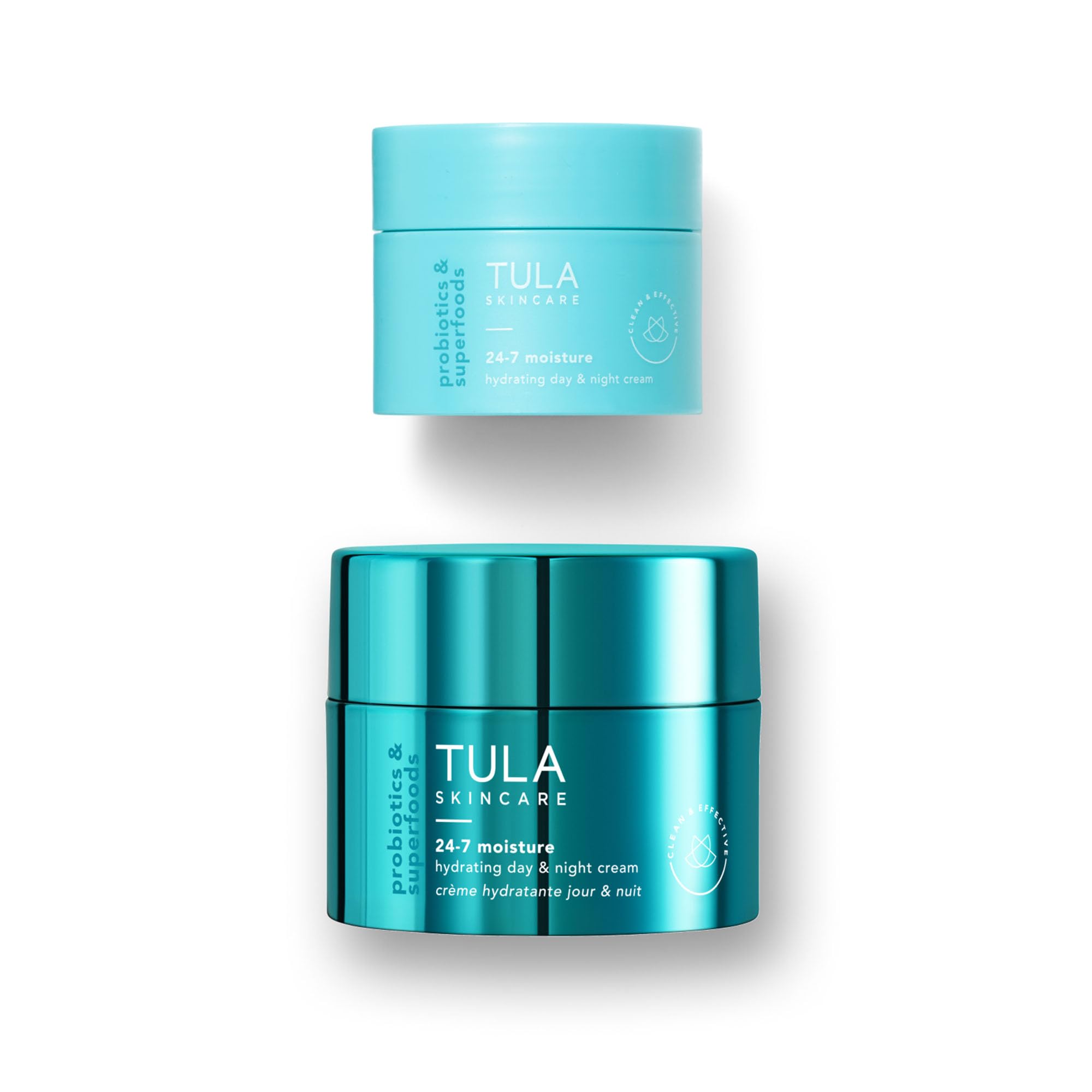 TULA Skincare 24/7 Moisture Hydrating Day & Night Cream Set - Travel Size 14g & Full Size 1.5oz - Nourishing Face Moisturizer for Dry Skin - Revives Tired Skin - Perfect for Travel & Daily Skincare Routine