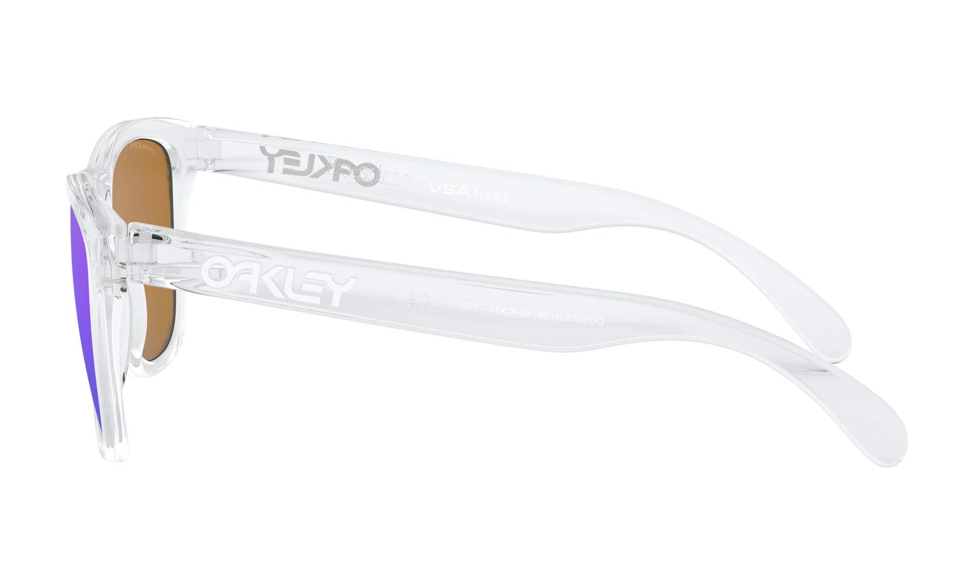 Oakley Frogskins Polarized Sunglasses - Polished Clear Frame with Prizm Violet Lens + Free Sticker | UV Protection for Outdoor Sports & Casual Wear