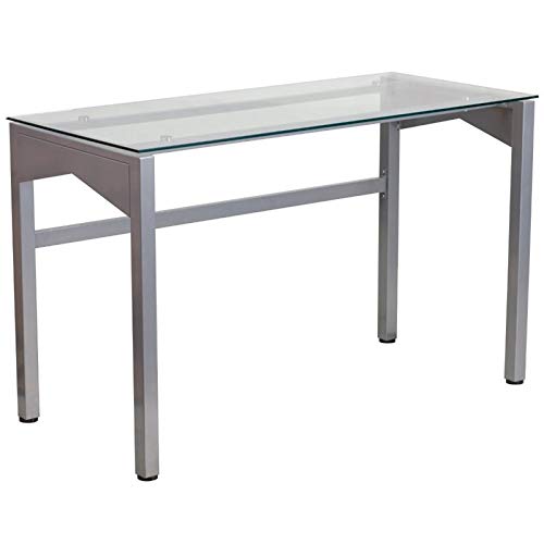 Scranton & Co Silver Glass Top Writing Desk - Modern Home Office Furniture for Work & Study | Perfect for Small Spaces & Contemporary Decor