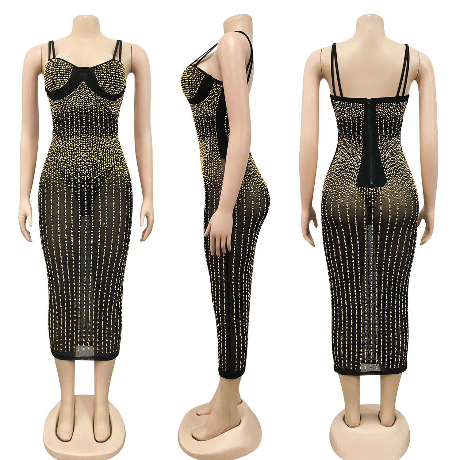 PORRCEY Women's Rhinestone Sleeveless Party Dress - Sexy Elegant Clubwear for Night Out, Evening Gala & Special Occasions