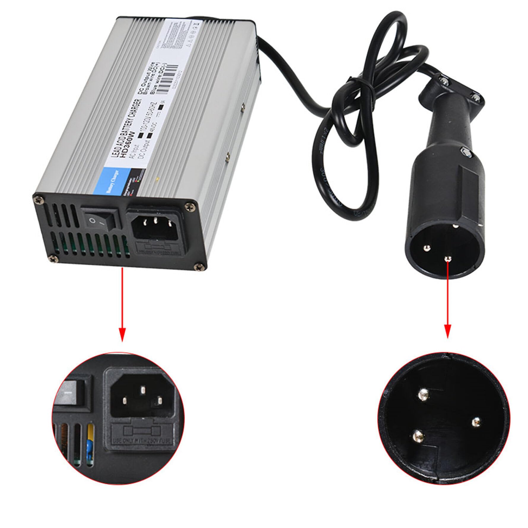 48V 6A 3-Pin Plug Golf Cart Battery Charger Replacement for EZGO & Club Car - Fast Charging for Scooters, Electric Vehicles & Mobility Devices (Perfect for Golf Courses, Resorts & Personal Use)