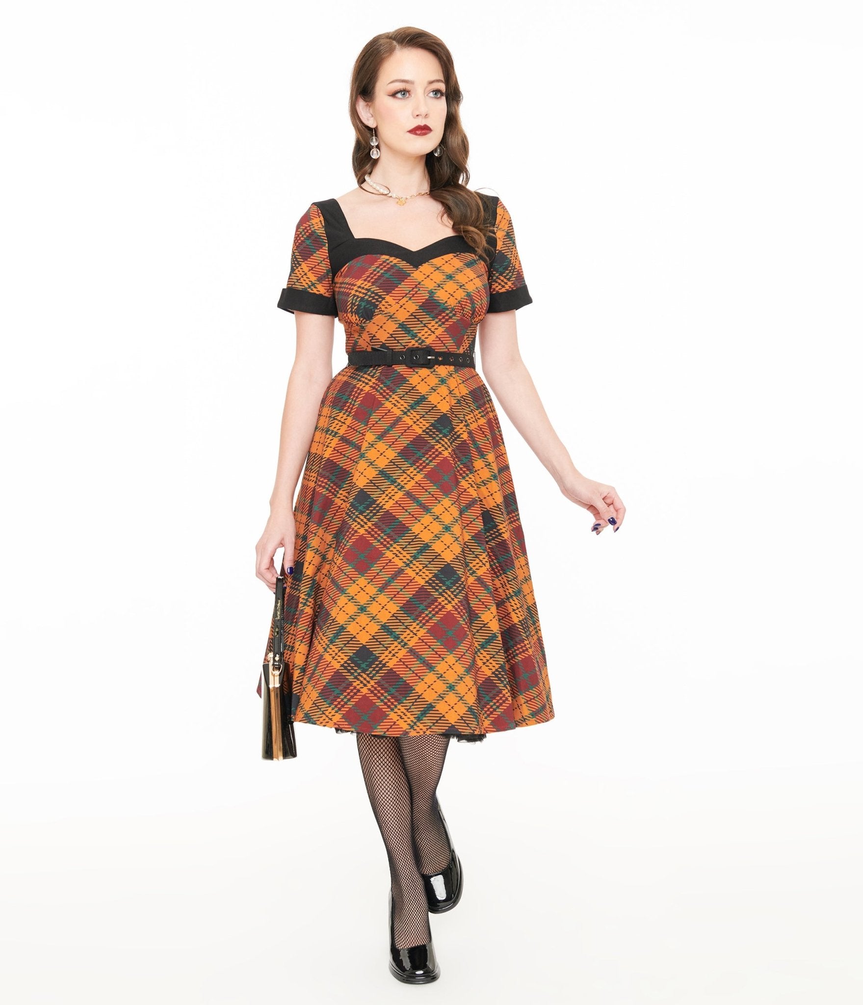 Vintage 1950s Mustard Yellow & Burgundy Plaid Swing Dress - Retro A-Line Cocktail Dress for Women | Perfect for Parties, Weddings & Special Occasions