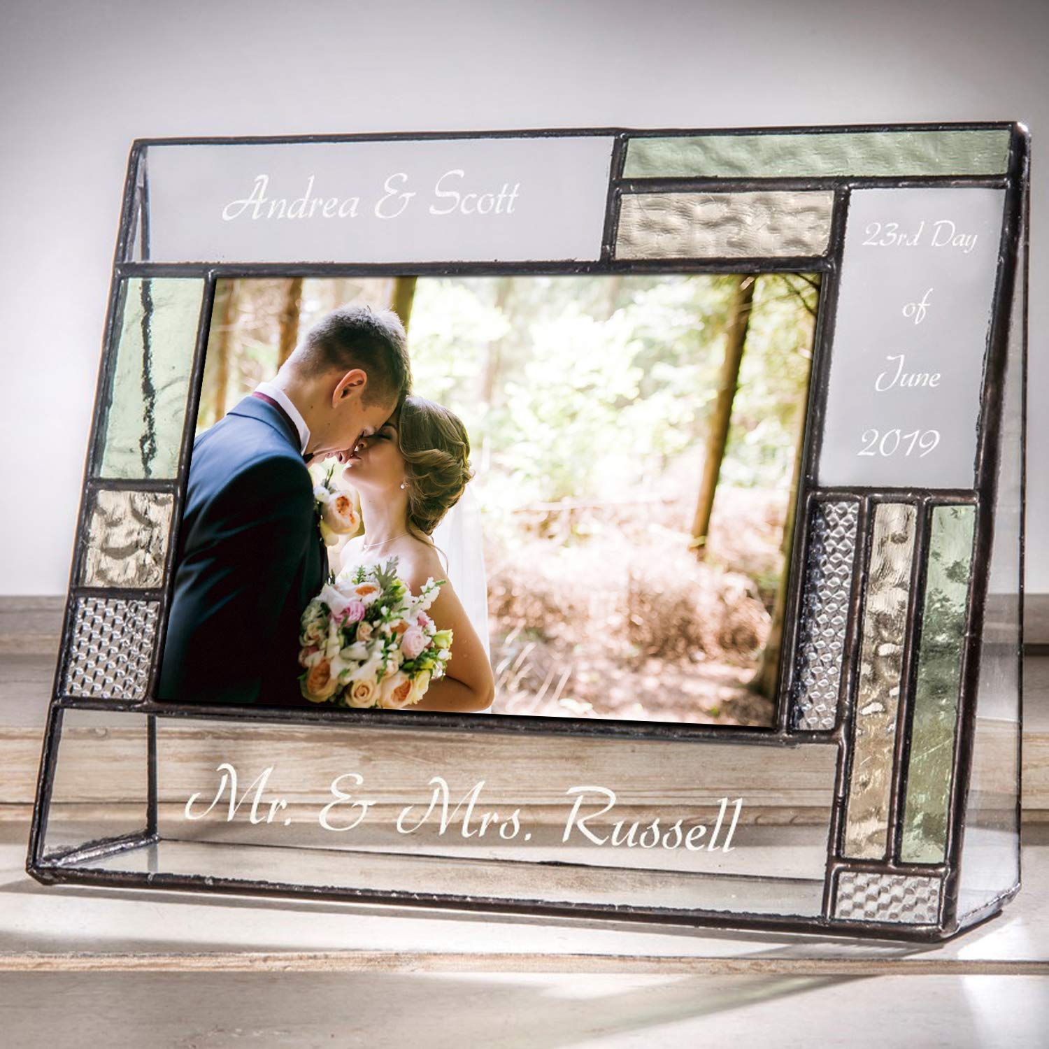 Personalized Wedding Picture Frame - Engraved Glass Photo Keepsake for Couples | Perfect for Engagement & Anniversary Gifts (4x6 Horizontal)