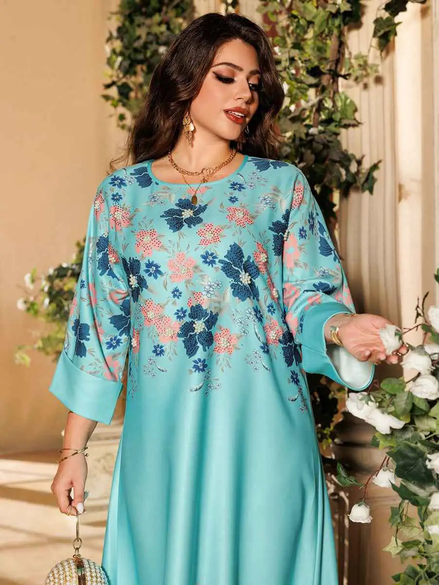 Hotfix Rhinestone Eid Caftan Dress for Women - Elegant Embellished Kaftan for Special Occasions, Parties & Festivals