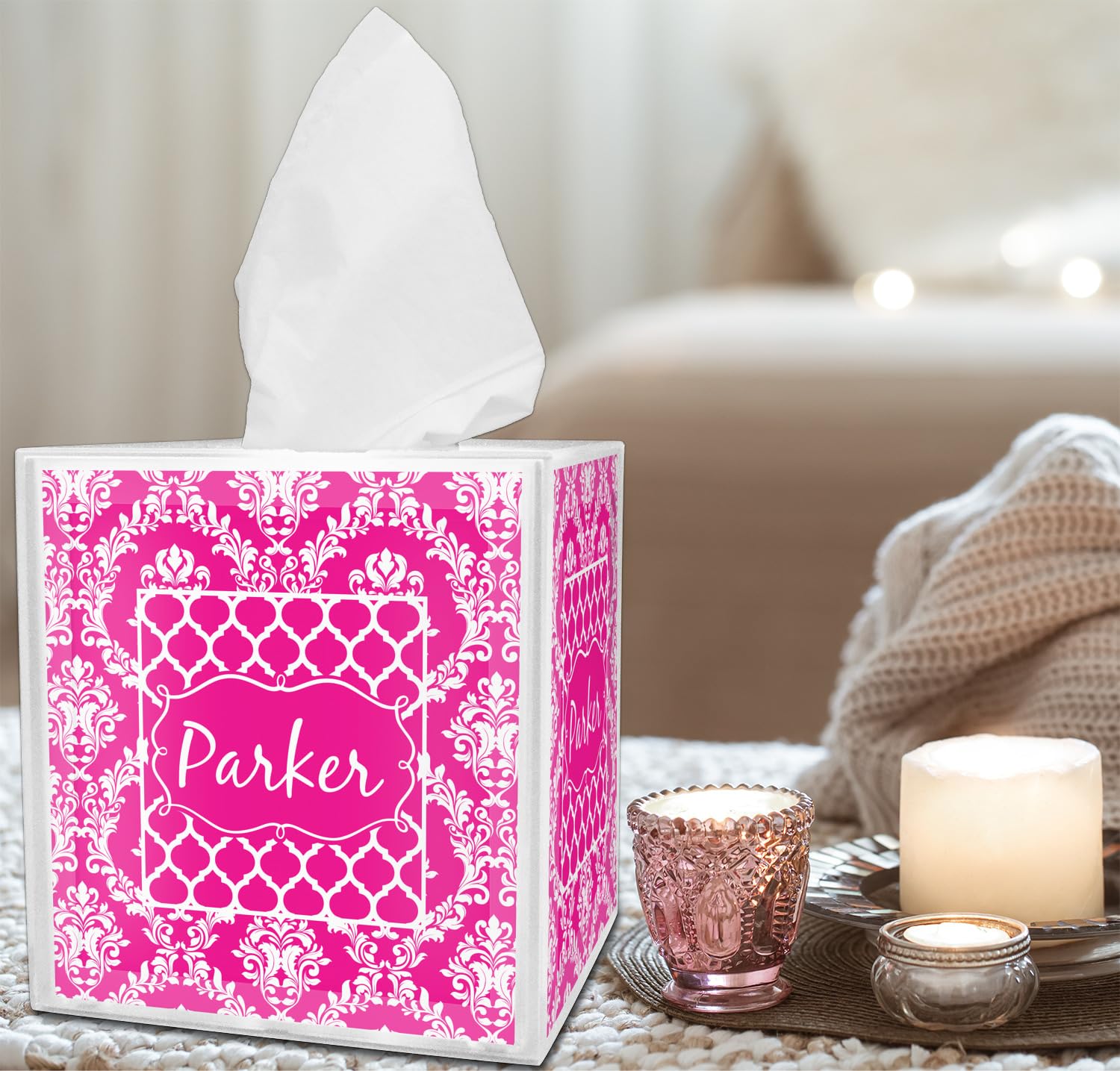 Personalized Moroccan & Damask Tissue Box Cover - Elegant Home Decor for Living Room, Bedroom, or Bathroom - Handmade Fabric Tissue Holder with Unique Patterns