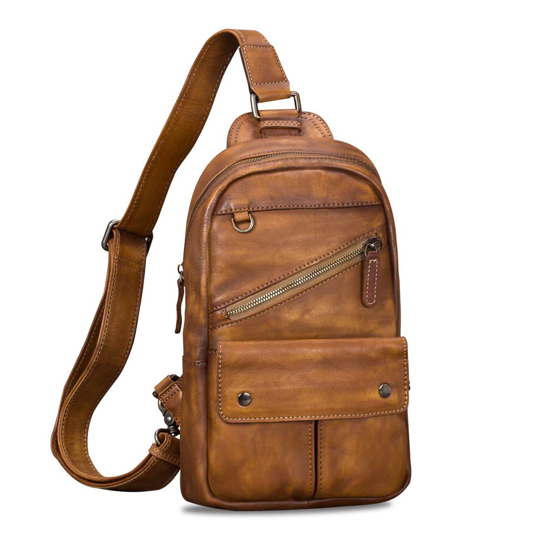 **Genuine Leather Sling Bag for Men - Vintage Handmade Crossbody Daypack, Retro Hiking Backpack, Chest Bag & Casual Shoulder Purse (Brown) - Perfect for Travel, Hiking & Everyday Use**