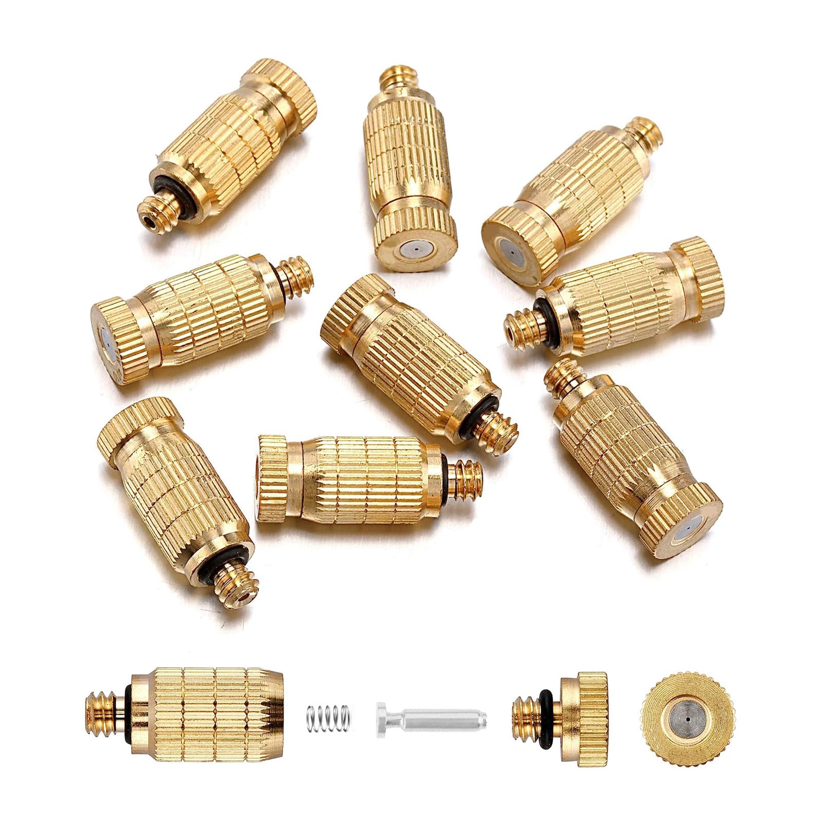 20pcs Brass High Pressure Misting Nozzle - 0.15mm Fine Spray for Outdoor Cooling, Greenhouse Irrigation & Landscape Humidification | Drip-Free Fogging Head for Patio, Garden and HVAC Systems