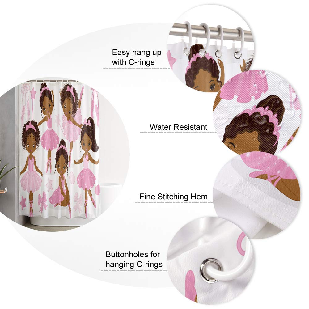 Waterproof Ballet Shower Curtain Set - 72x84 Inch Extra Long Pink Ballerina Girl Design with 12 Hooks | Polyester Fabric Bathroom Decor for Kids & Dance Lovers | Perfect for Nursery, Ballet Studio & Themed Bathrooms