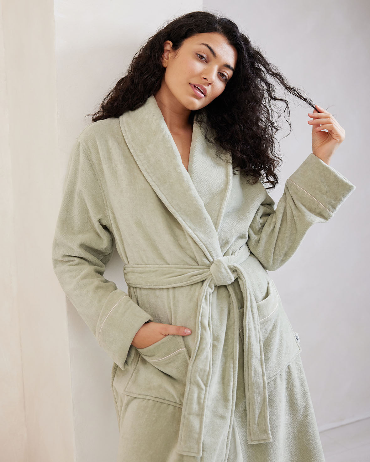 Soft Cotton Terry Cloth Bathrobe for Women - Cozy Sage Green Dressing Gown with Pockets | Perfect for Spa, Lounge & After Shower Relaxation at Home