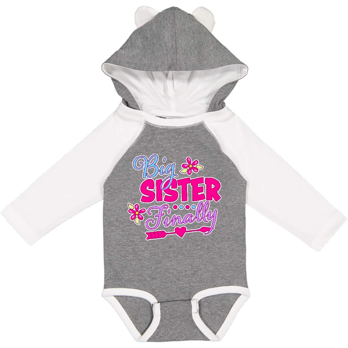 Inktastic Big Sister Finally with Flowers and Arrow Long Sleeve Baby Bodysuit - Perfect for Sibling Matching Outfits, Family Photos & Special Occasions