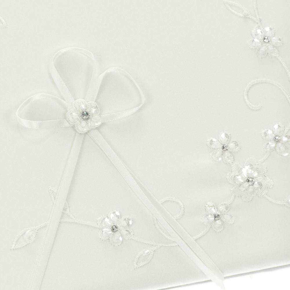 DivaDesigns Floral Embroidery Crystal Wedding Guest Book - Elegant White Keepsake for Bridal Showers, Receptions & Anniversary Celebrations