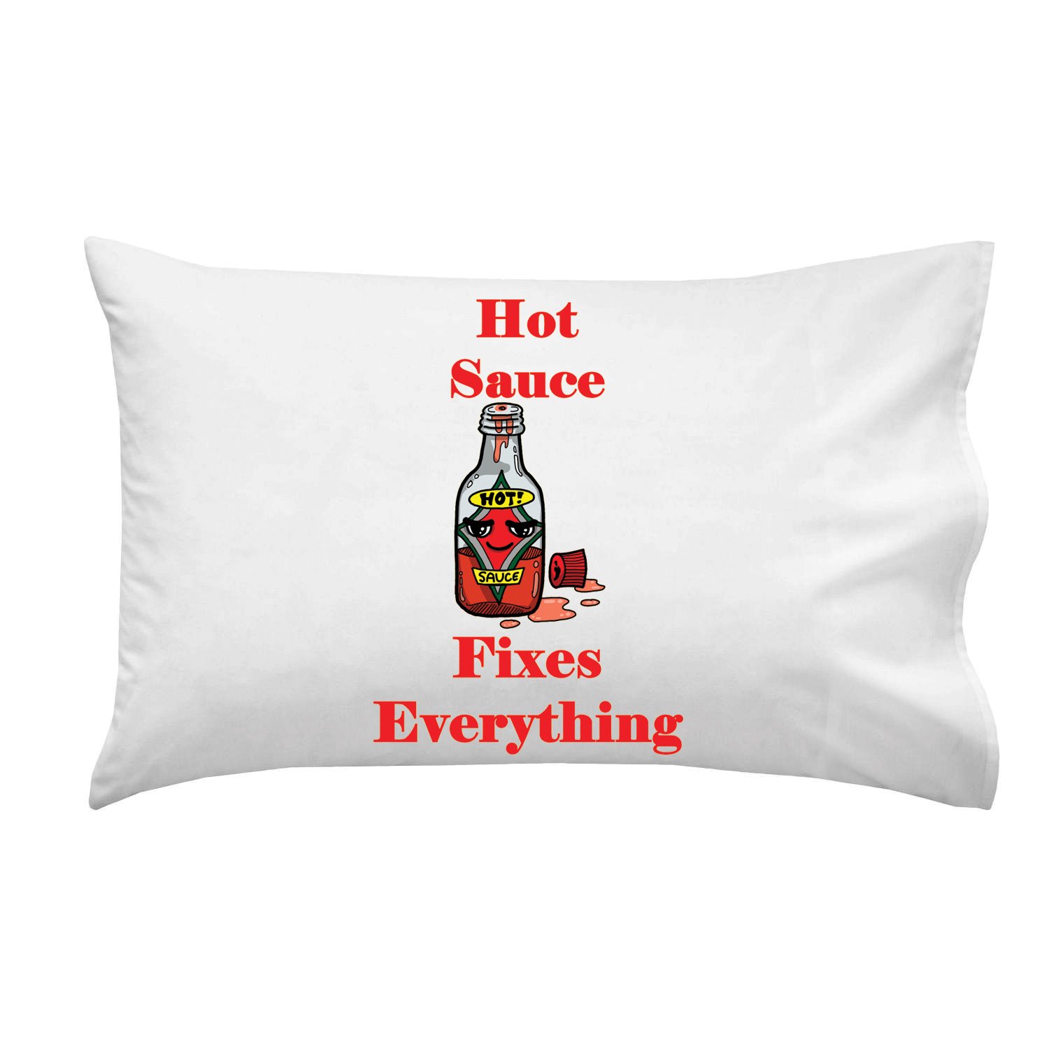 Funny Hot Sauce Fixes Everything Cartoon Pillowcase - Single Standard Size 20x30 Inch - Perfect for Kitchen Decor, Gifts & Home Accessories