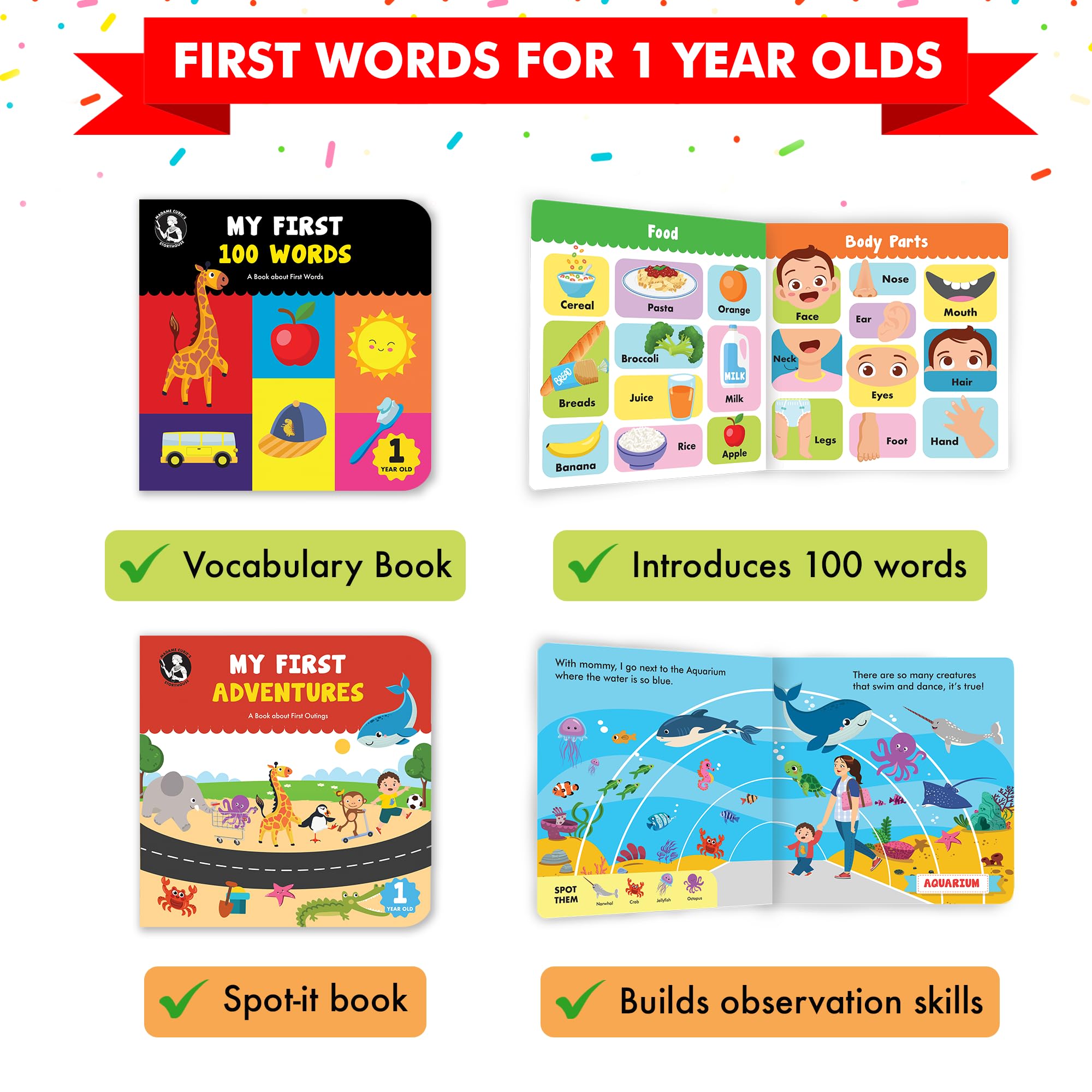 Madame Curie's Baby Board Books - Best Toys for 1 Year Old Boys & Girls | Perfect for Early Learning & Playtime