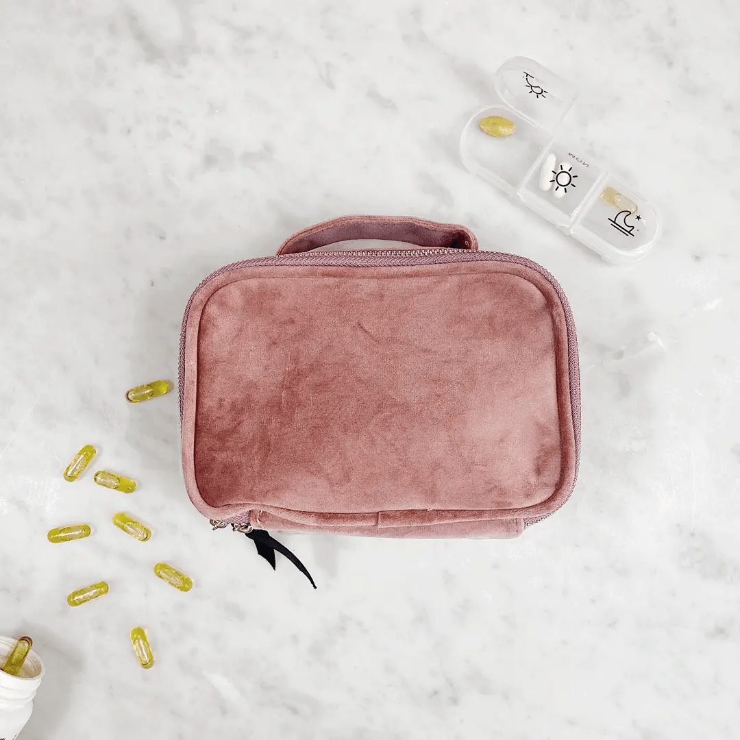 Weekly Pill Organizer with Handle - Pink Velvet Pill Box for Vitamins & Medication | Perfect for Travel, Home & Daily Use