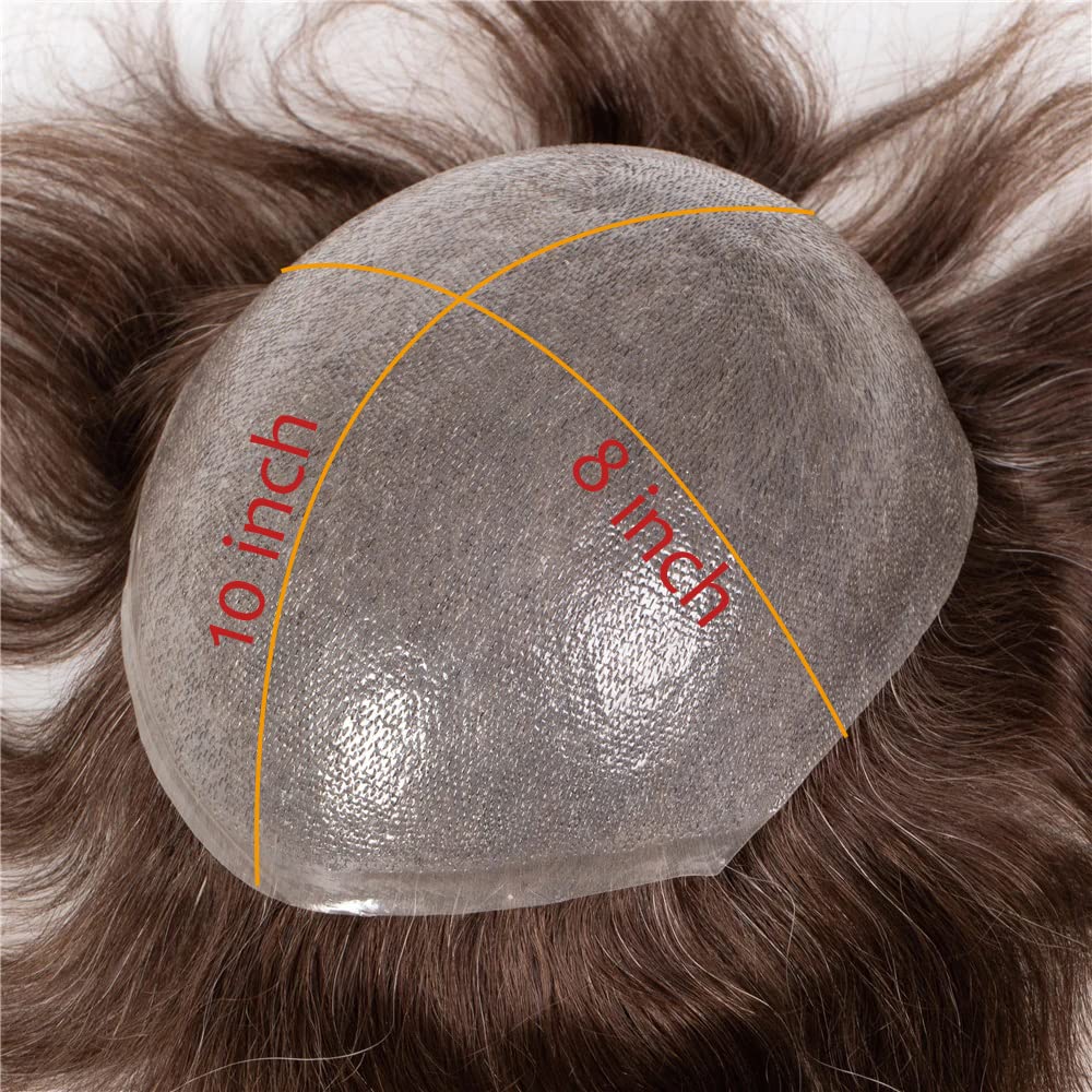 Premium 8x10 Inch Men's Toupee - 100% Human Hair with Super Soft Thin Skin & V-Loop Knot - Natural Brown with 10% Gray (#310) - Comfortable Hair System for Daily Wear, Special Occasions & Confidence Boost