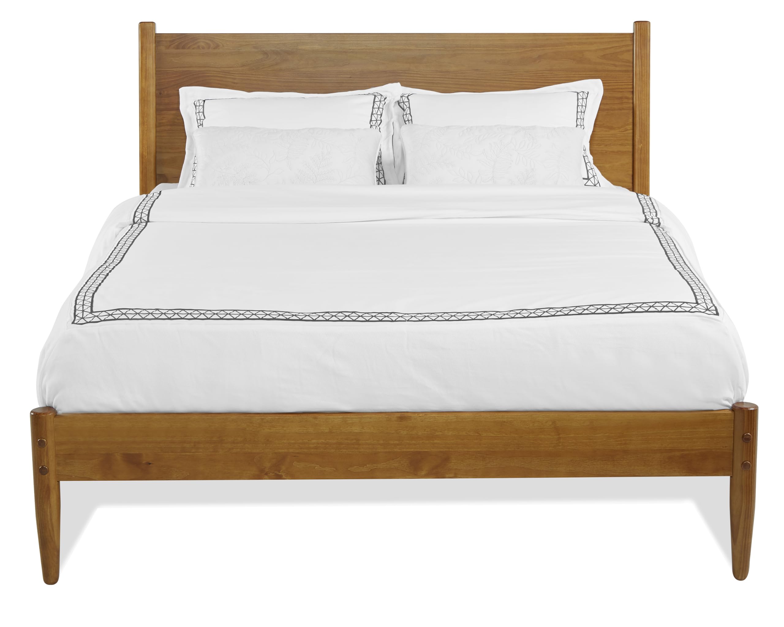 Mid-Century Modern Panel Bed King Size - Solid Wood Frame with Castanho Finish - Perfect for Master Bedroom & Guest Room Decor