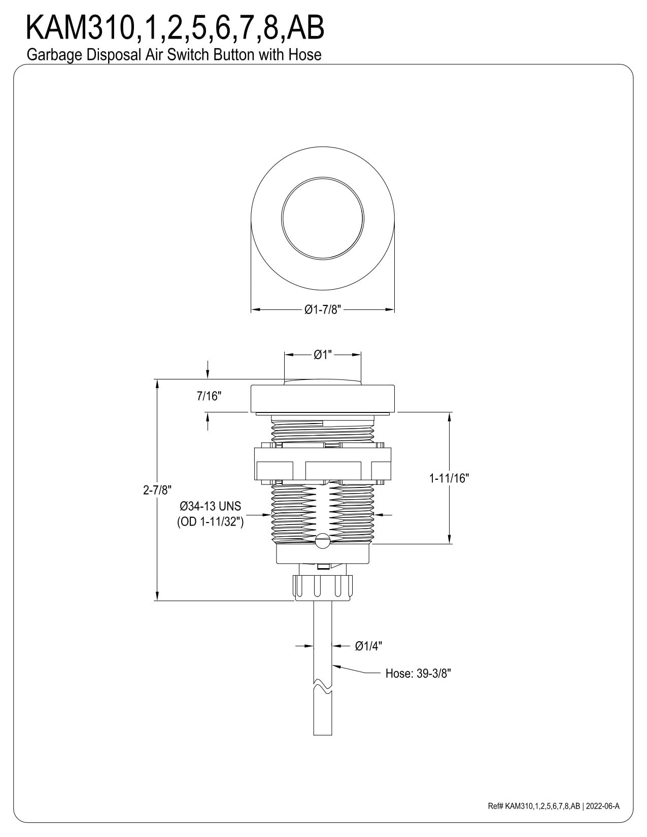 Kingston Brass KAM317 Garbage Disposal Air Switch Button - Brushed Brass Finish, 2-7/8
