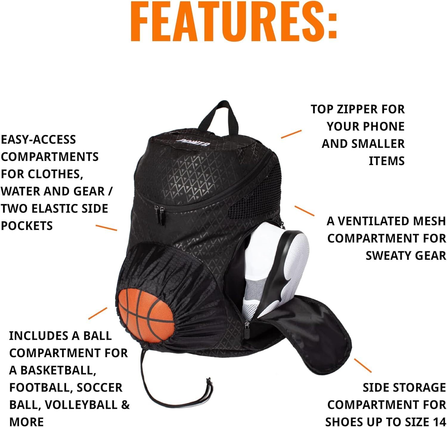 Point 3 Road Trip 2.0 Basketball Backpack with Drawstring Closure | Ventilated Mesh Shoe Compartment | Perfect for Gym, Travel & School Sports