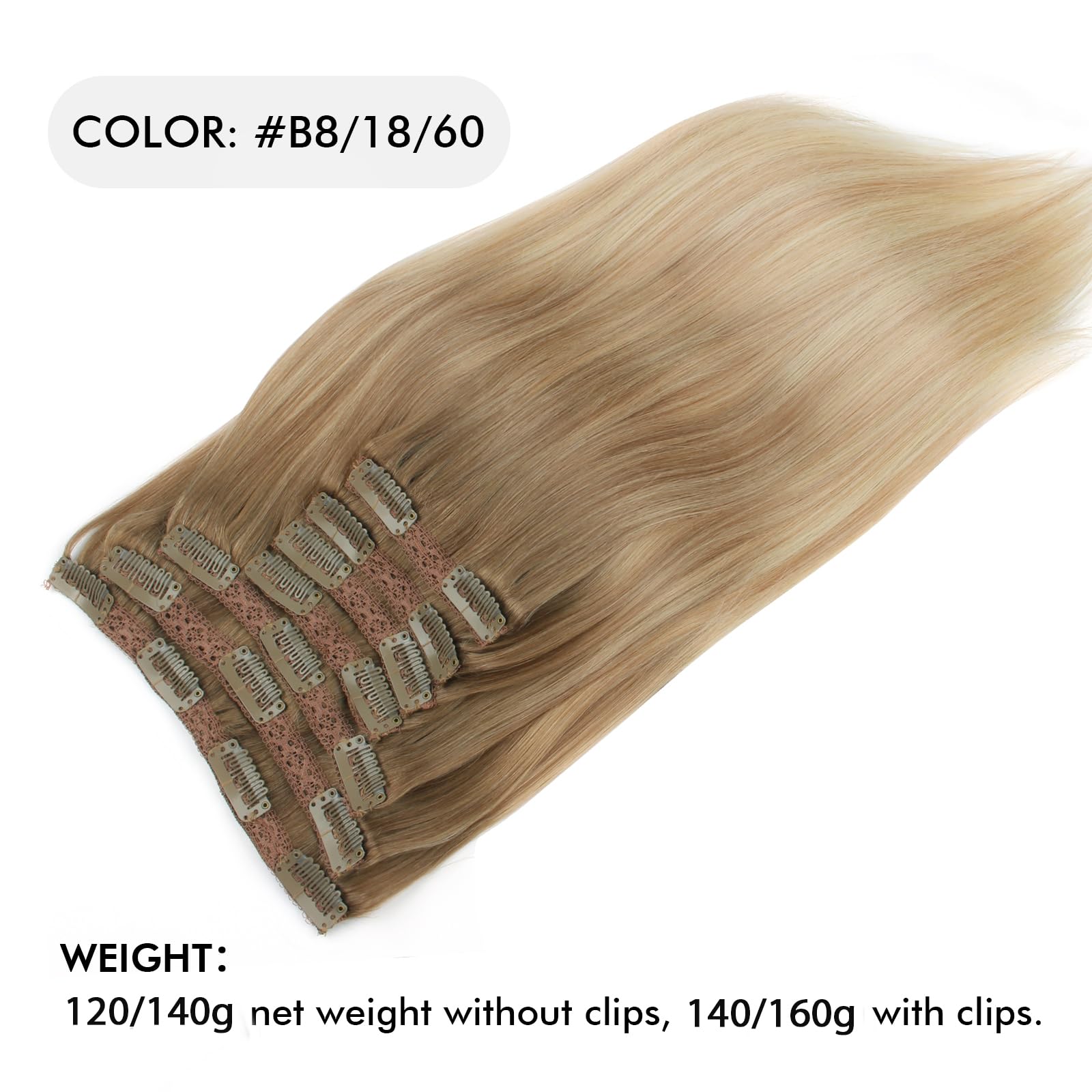 Sixstarhair Remy Human Hair Extensions Clip-In 16inch Balayage Ash Brown to Dirty Blonde & Ash Blonde 140g Full Pack [B8-18-60#] - Perfect for Parties, Weddings & Everyday Styling