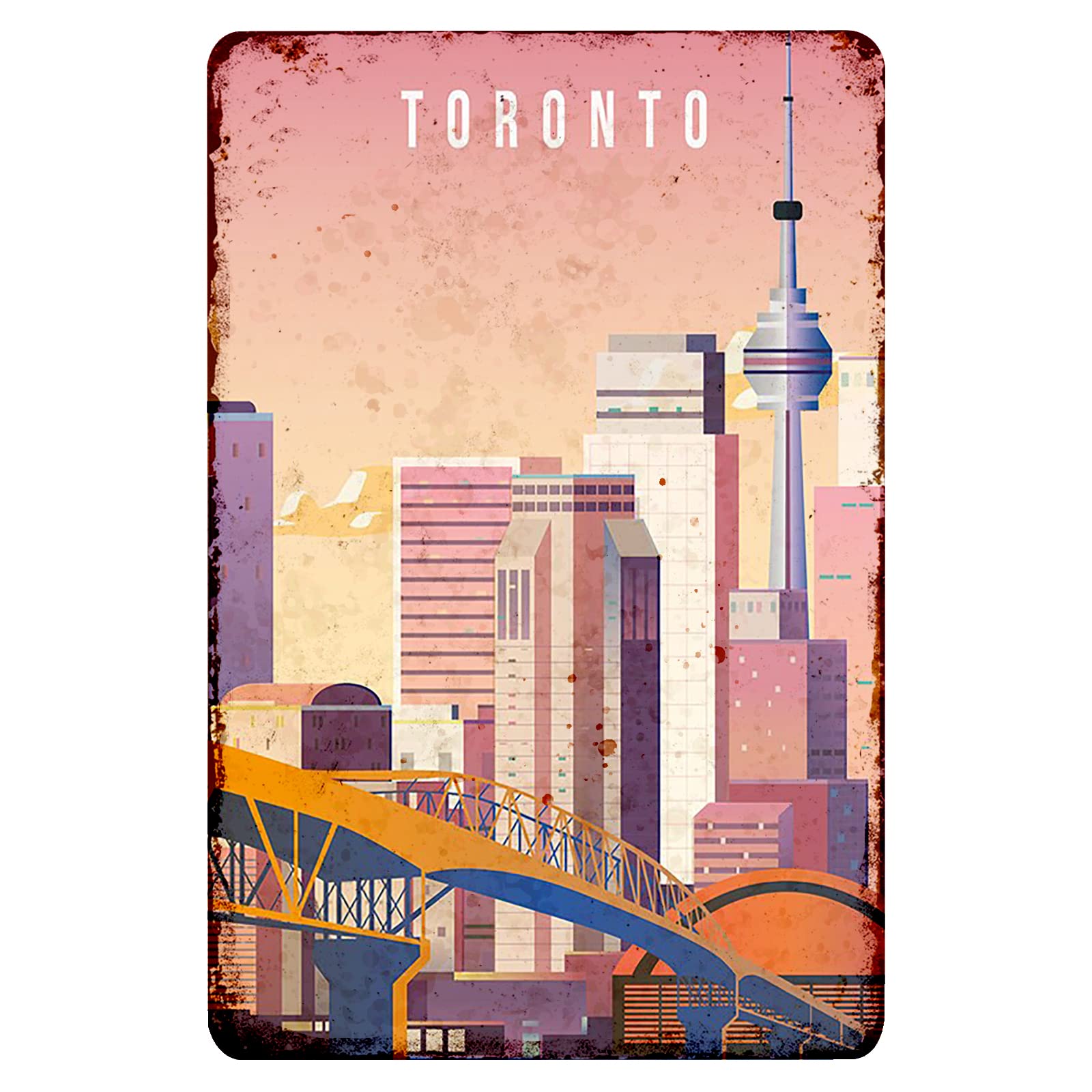 Vintage Toronto City Poster - 12x16 Inches Metal Wall Art, Nature Room Decor for Bedroom & Office | Travel Illustration Print, Perfect Travel Gift & Urban Wall Decor for Home, Living Room, or Workspace