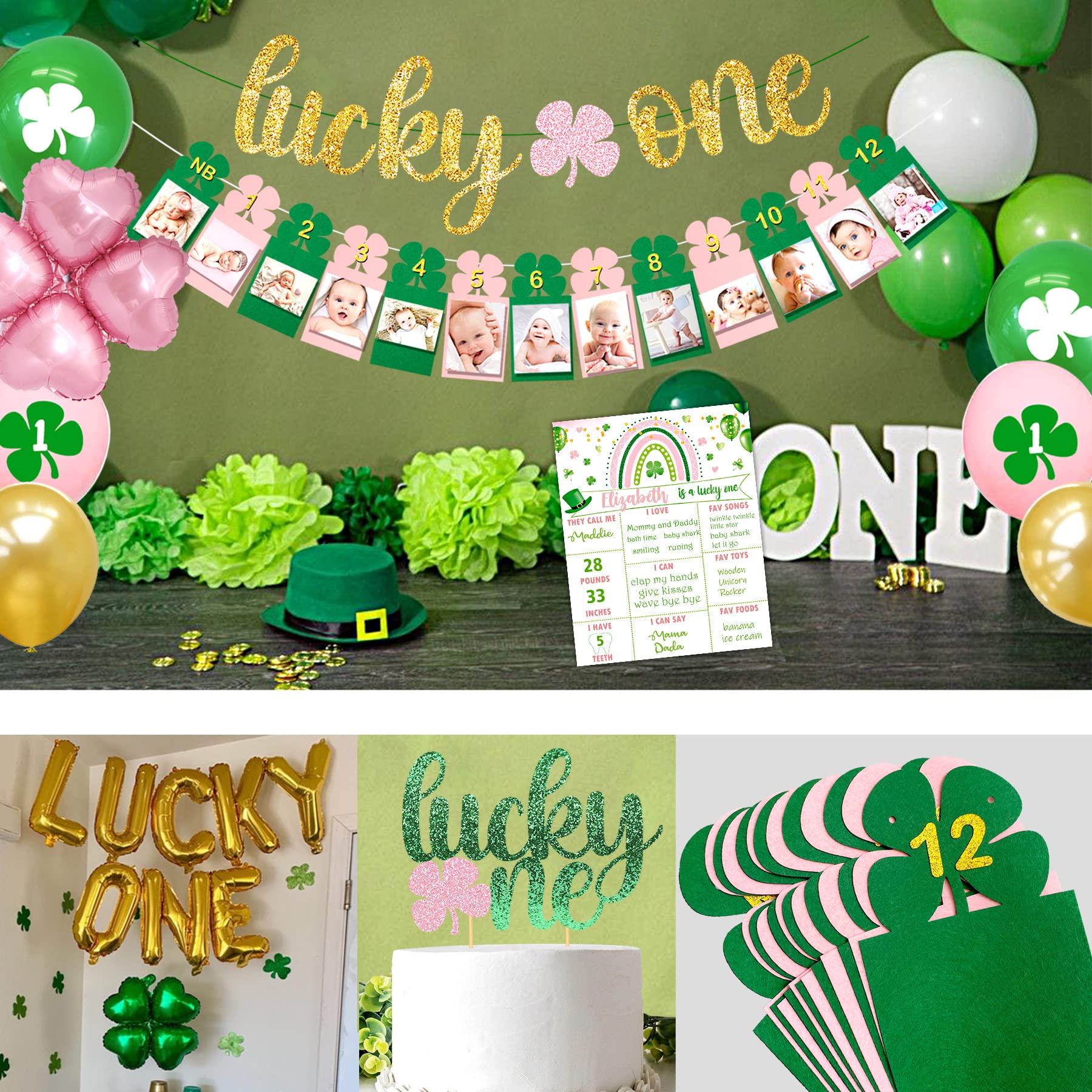 Lucky One 1st Birthday Party Decorations - St. Patrick's Day Shamrock Banner & Irish Themed Supplies for Girls | Perfect for Saint Paddy's Day Celebrations & Baby's First Birthday Party Decor