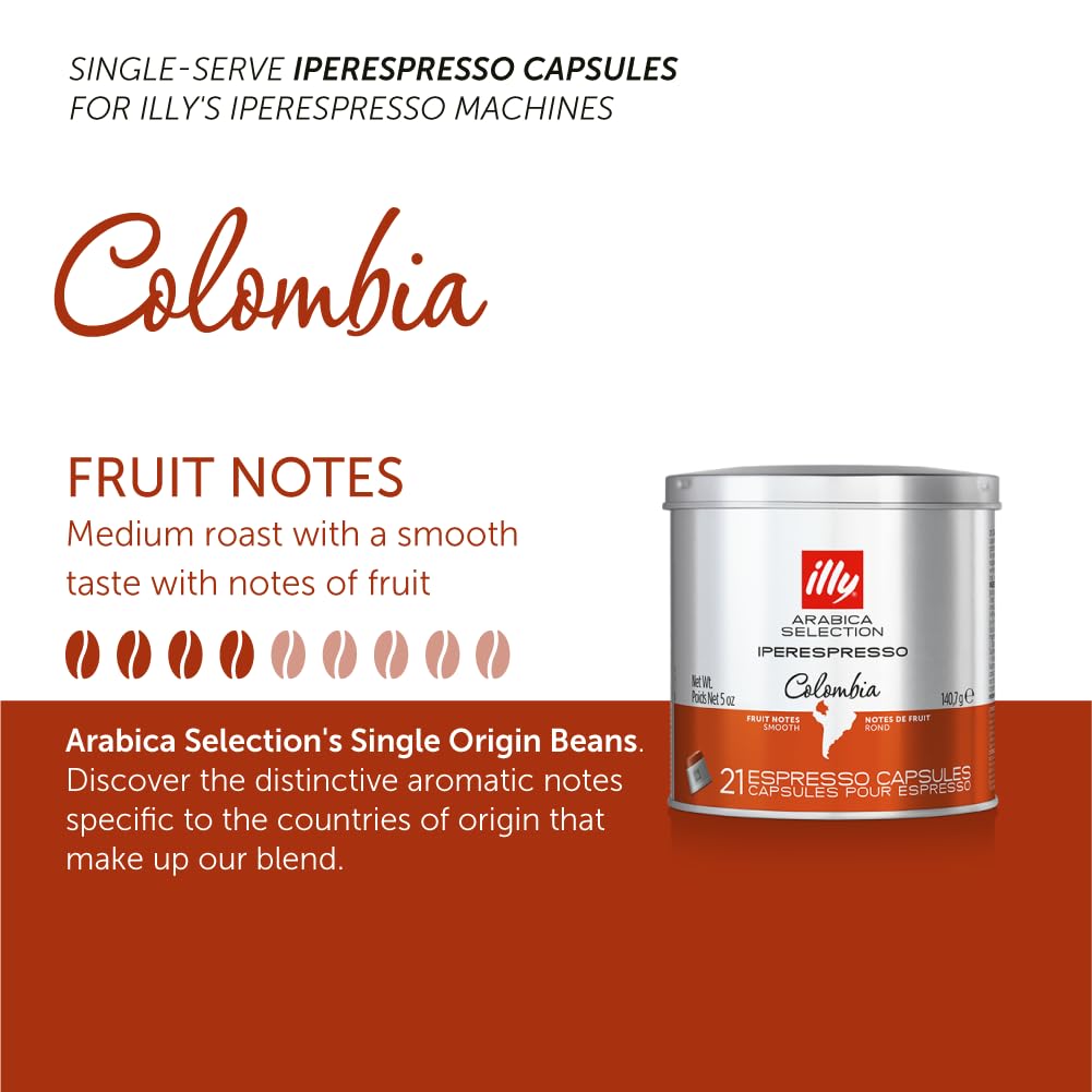 illy iperEspresso Coffee Capsules - 21 Count (6 Pack) | Single-Serve Colombia Medium Roast Coffee Pods with Fruity Notes | Compatible with iperEspresso Machines | Perfect for Home, Office & Espresso Lovers