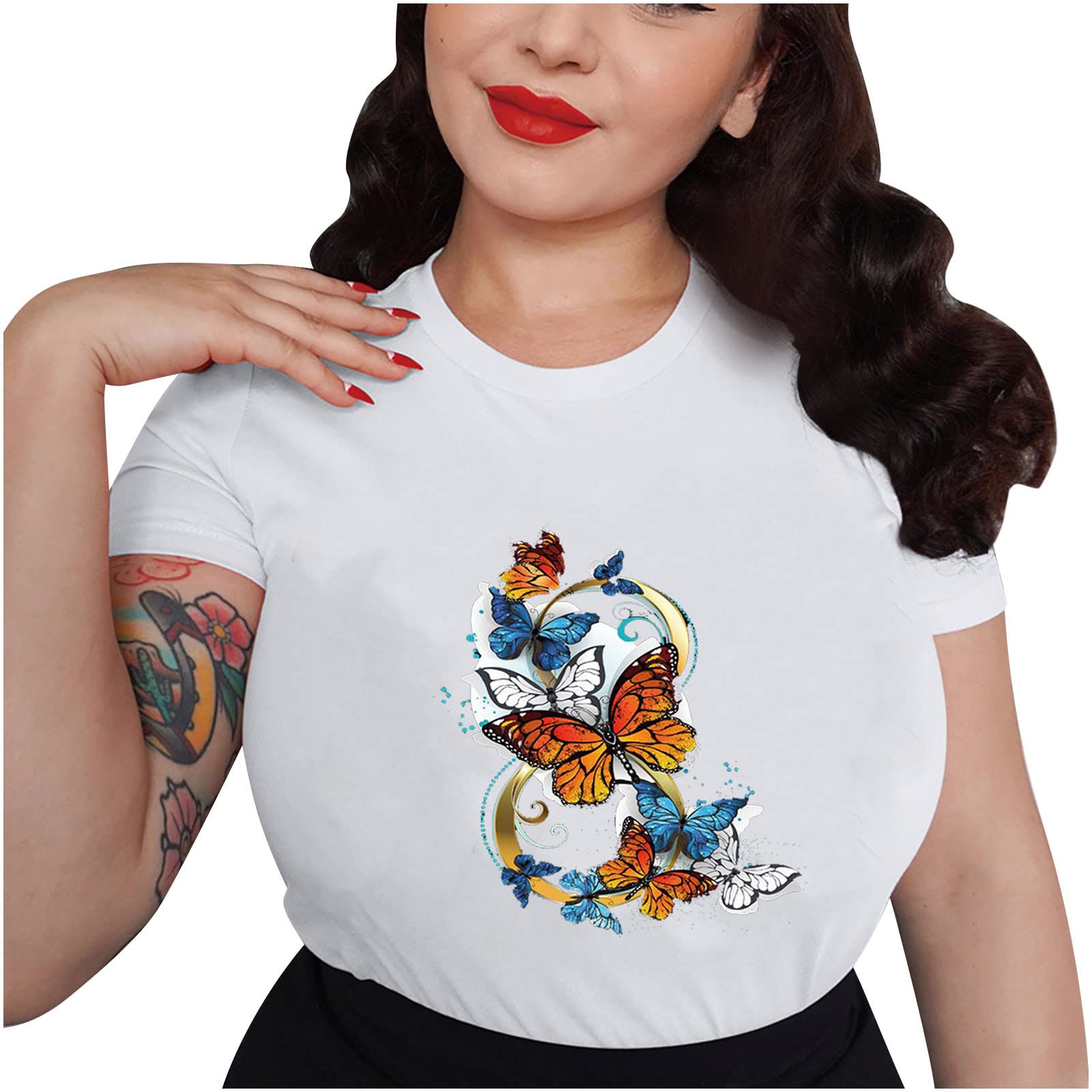 Butterfly Graphic T-Shirts for Women - Summer Butterflies Printed Loose Short Sleeve Crew Neck Tunic Tops | Casual Wear, Beach Outfits & Everyday Fashion